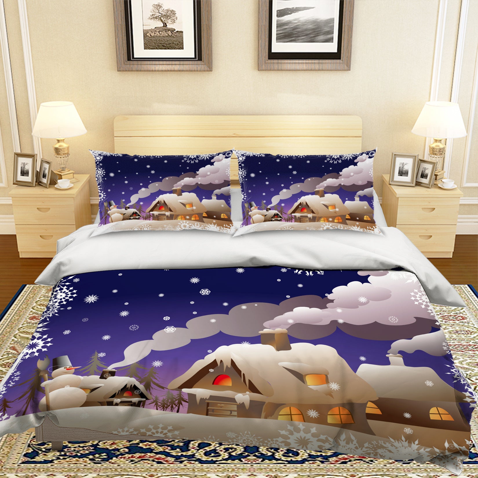 3D Houses 45034 Christmas Quilt Duvet Cover Xmas Bed Pillowcases
