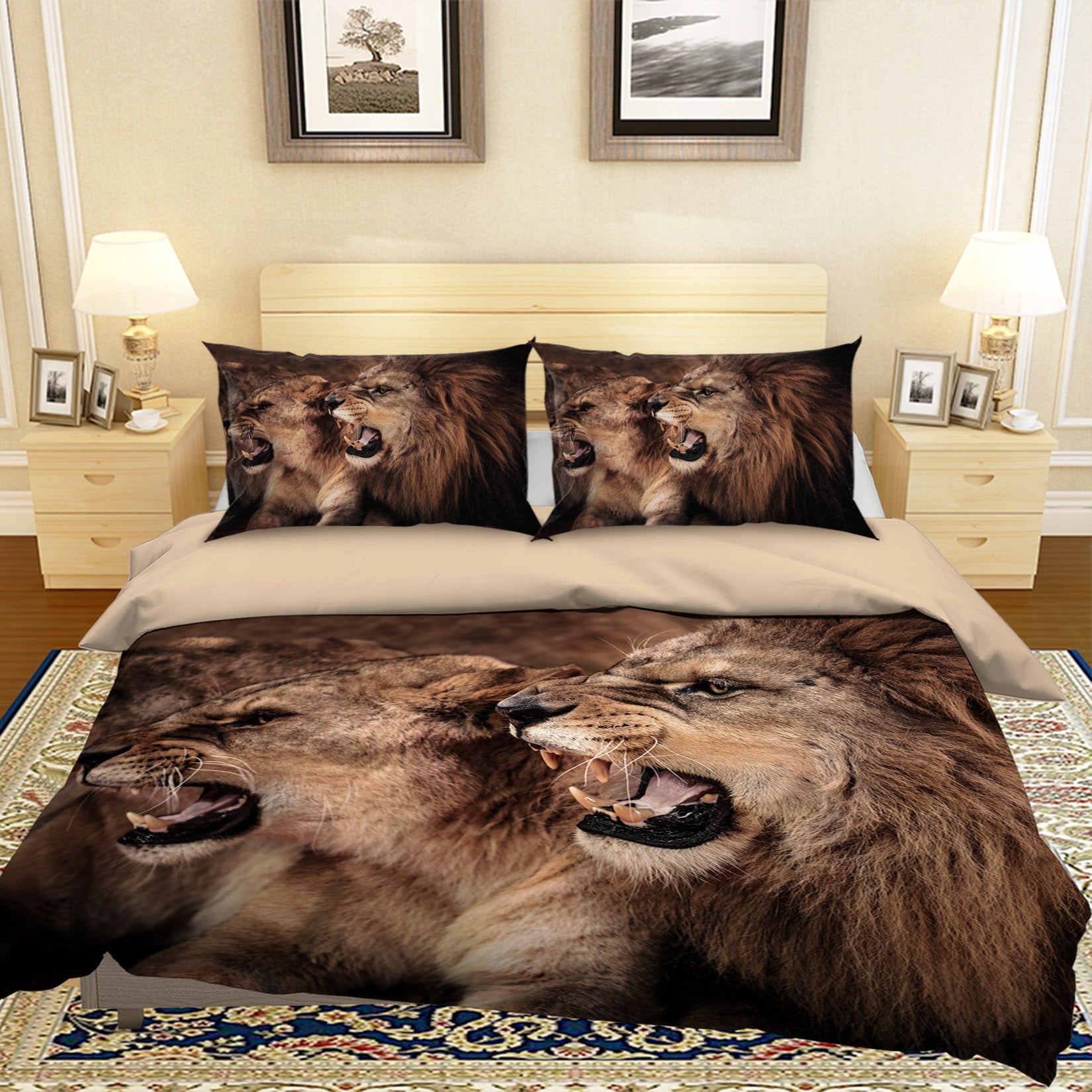 3D Fangs Lion 087 Bed Pillowcases Quilt