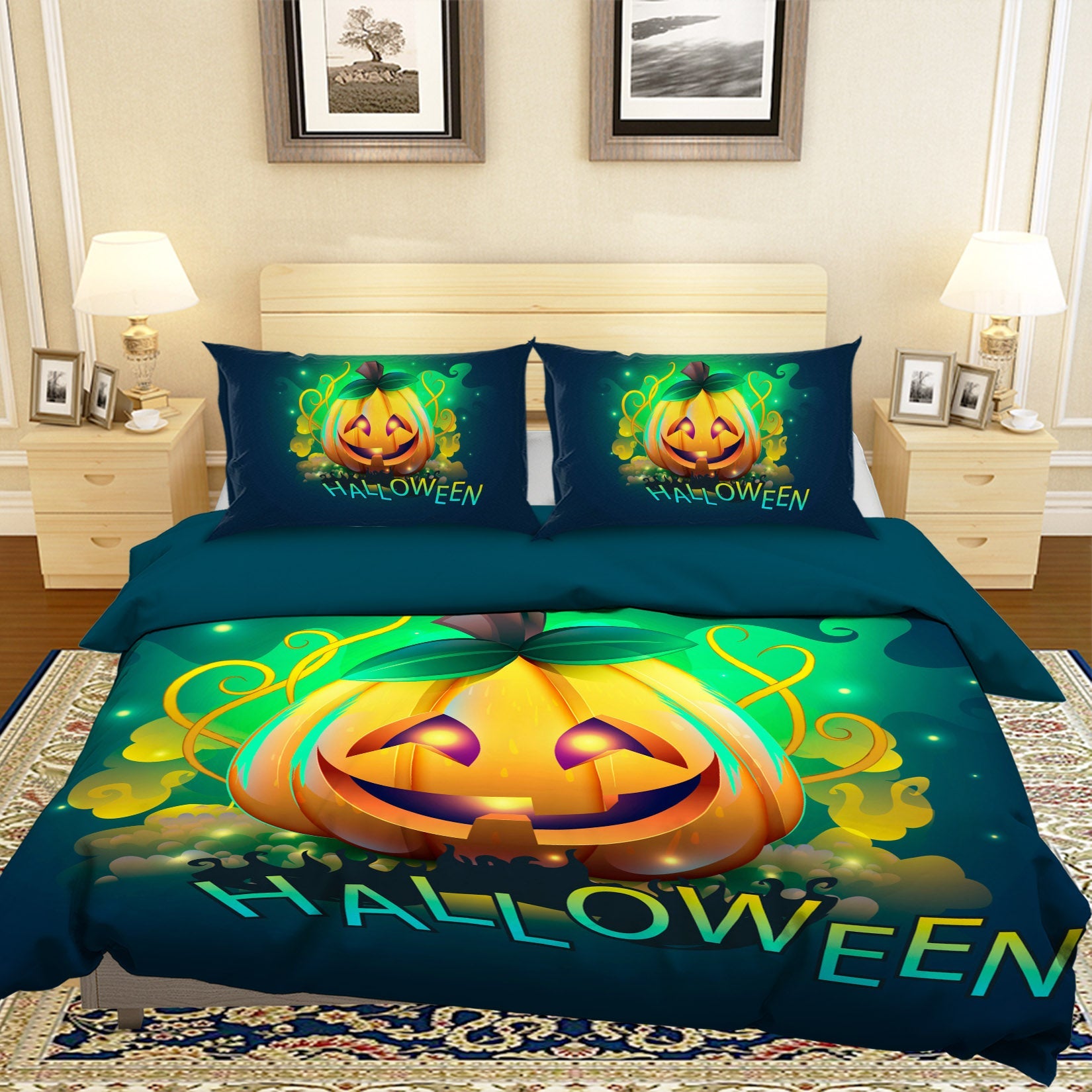 3D Pumpkin Skull 1896 Halloween Bed Pillowcases Quilt Quiet Covers AJ Creativity Home
