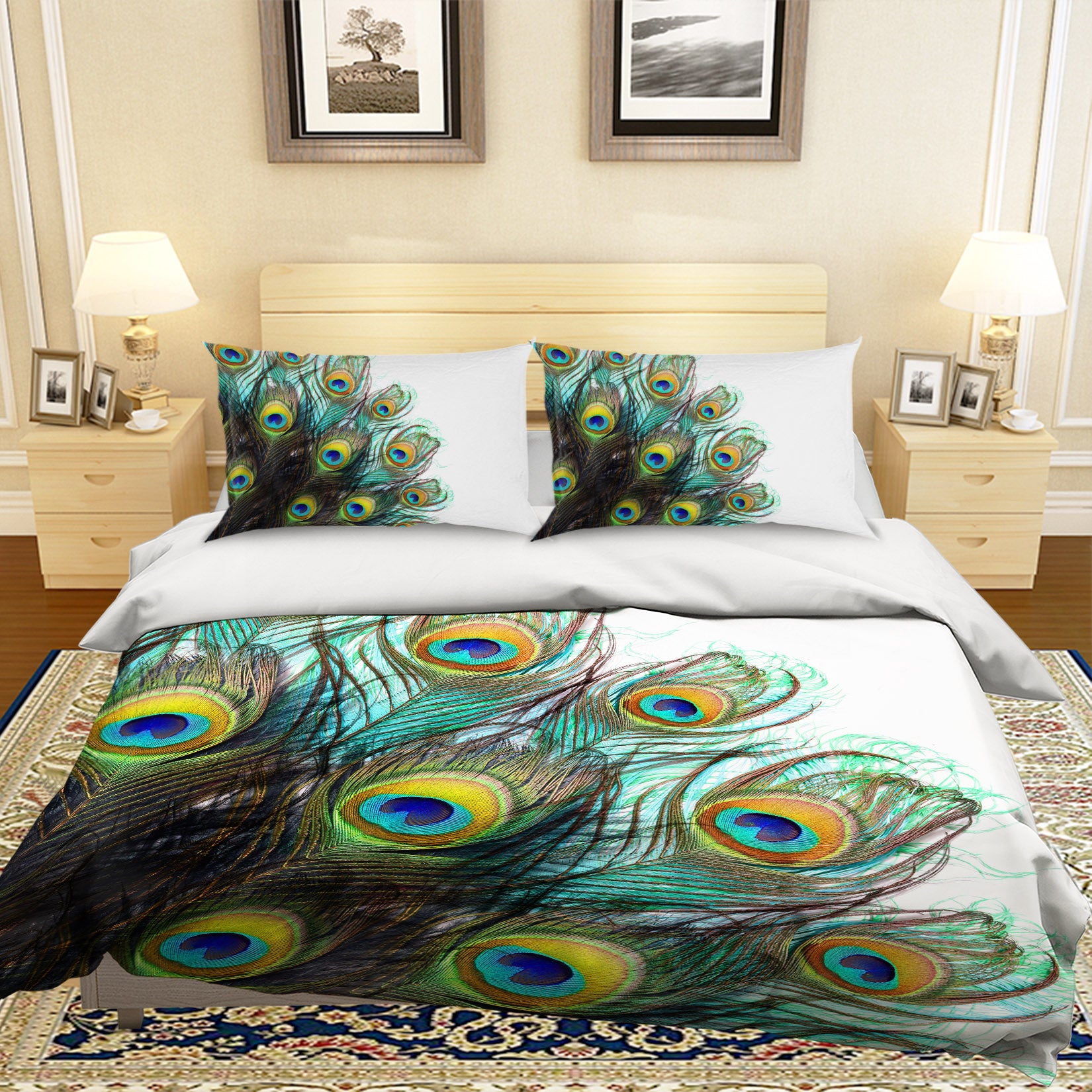 3D Peacock Feather 15060 Bed Pillowcases Quilt