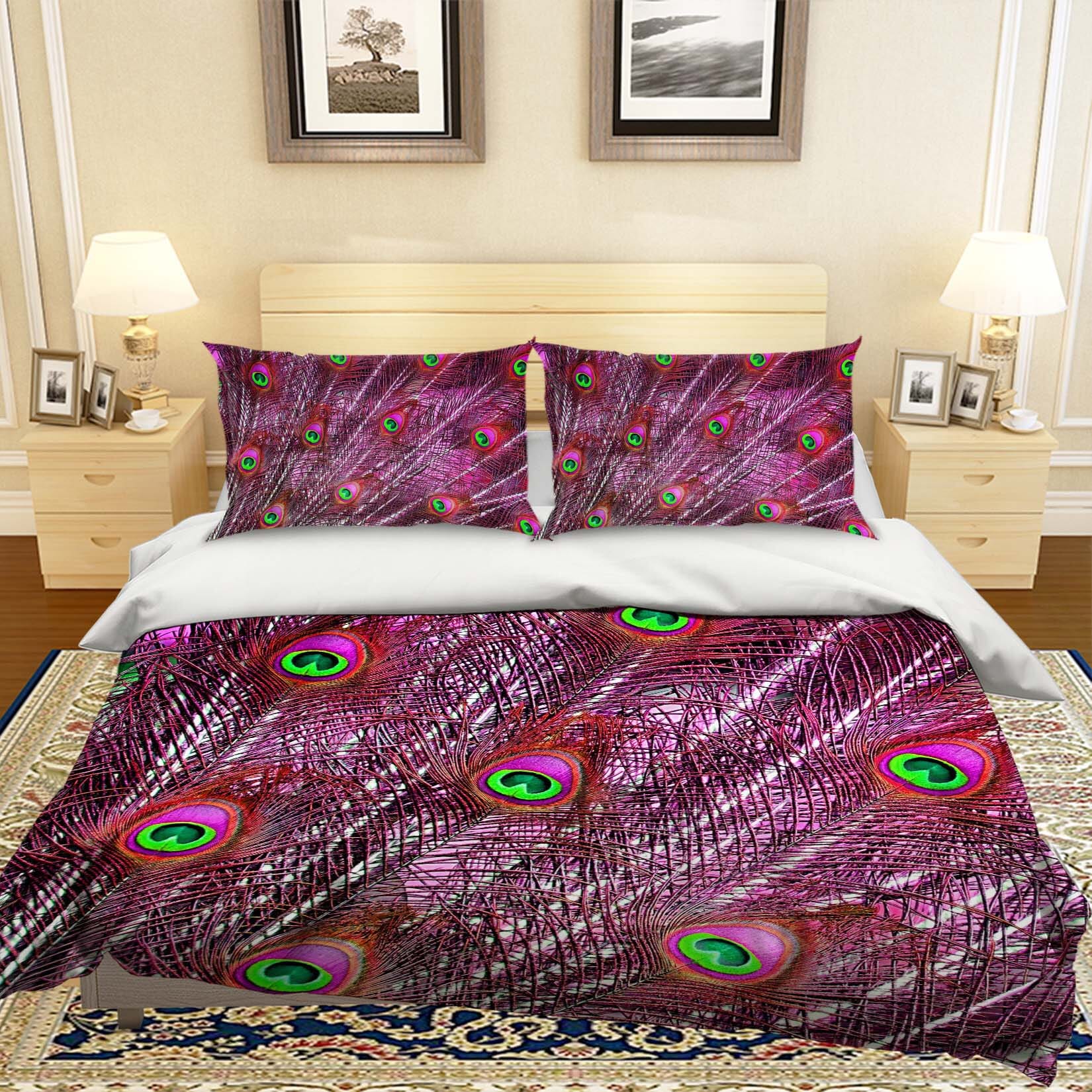 3D Peacock Feather 1921 Bed Pillowcases Quilt Quiet Covers AJ Creativity Home