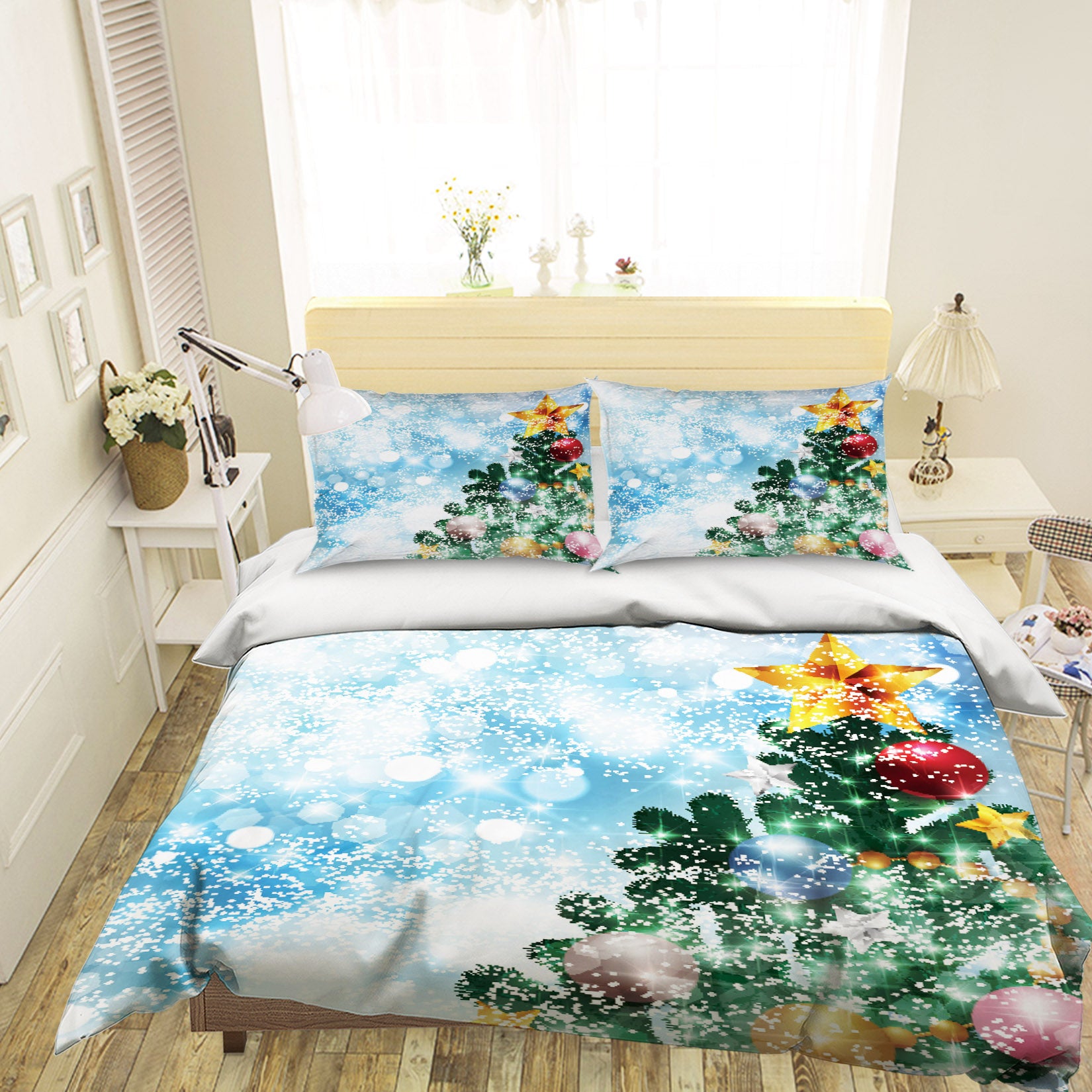 3D Tree Snowing 51100 Christmas Quilt Duvet Cover Xmas Bed Pillowcases