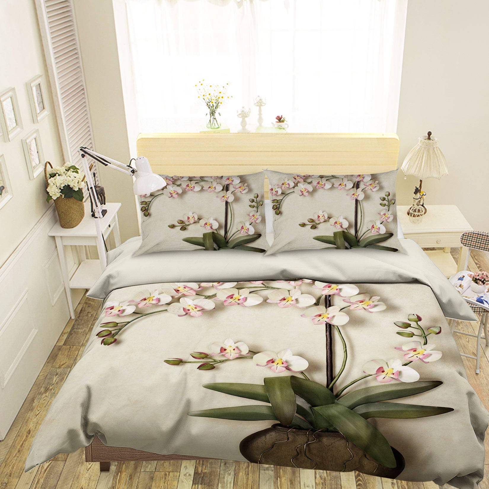 3D White Flowers 12116 Bed Pillowcases Quilt