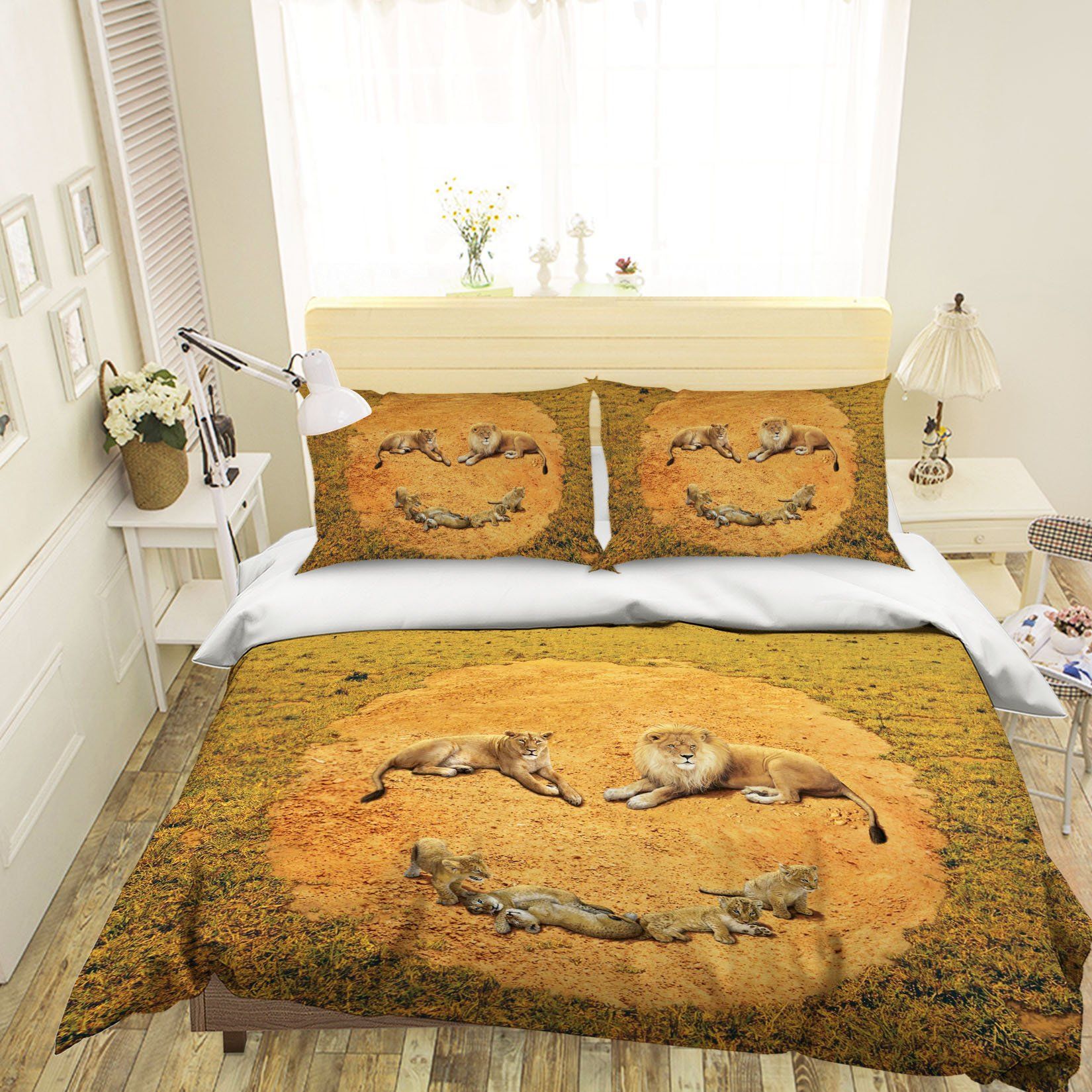 3D A Lion's Happiness Def 2104 Bed Pillowcases Quilt Exclusive Designer Vincent Quiet Covers AJ Creativity Home
