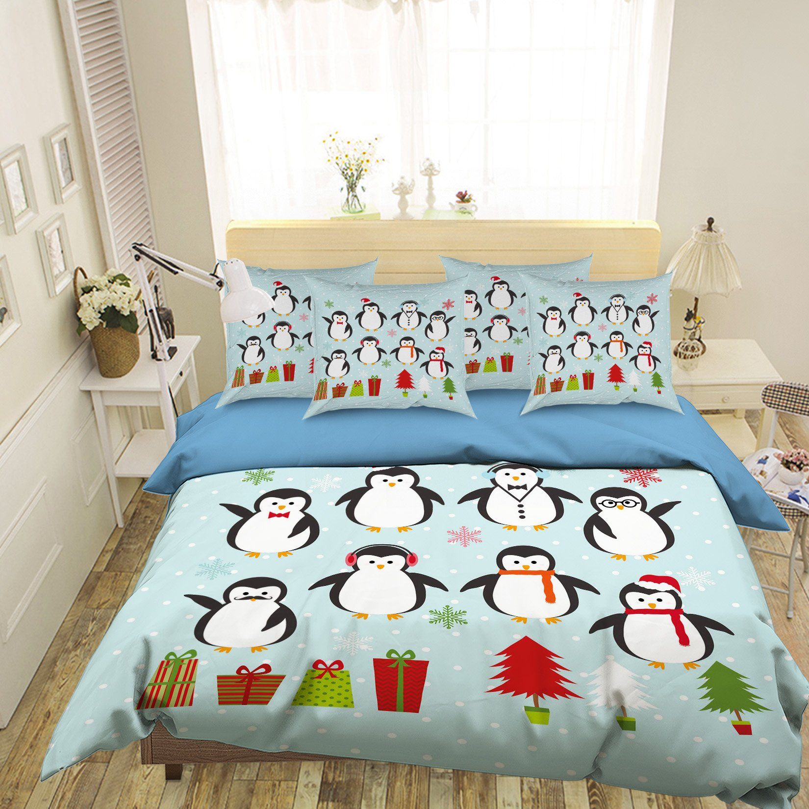 3D Penguin Jump 022 Bed Pillowcases Quilt Wallpaper AJ Wallpaper