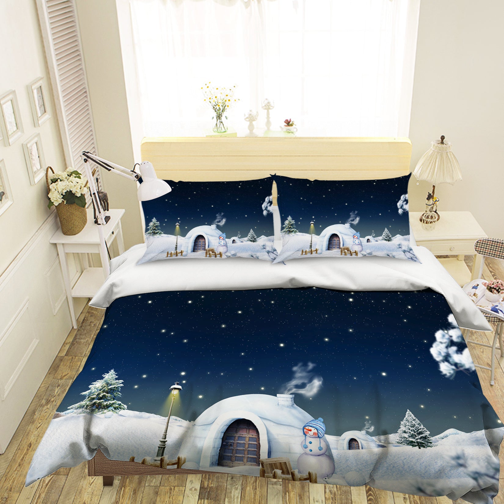 3D Snow House Snowman 45015 Christmas Quilt Duvet Cover Xmas Bed Pillowcases