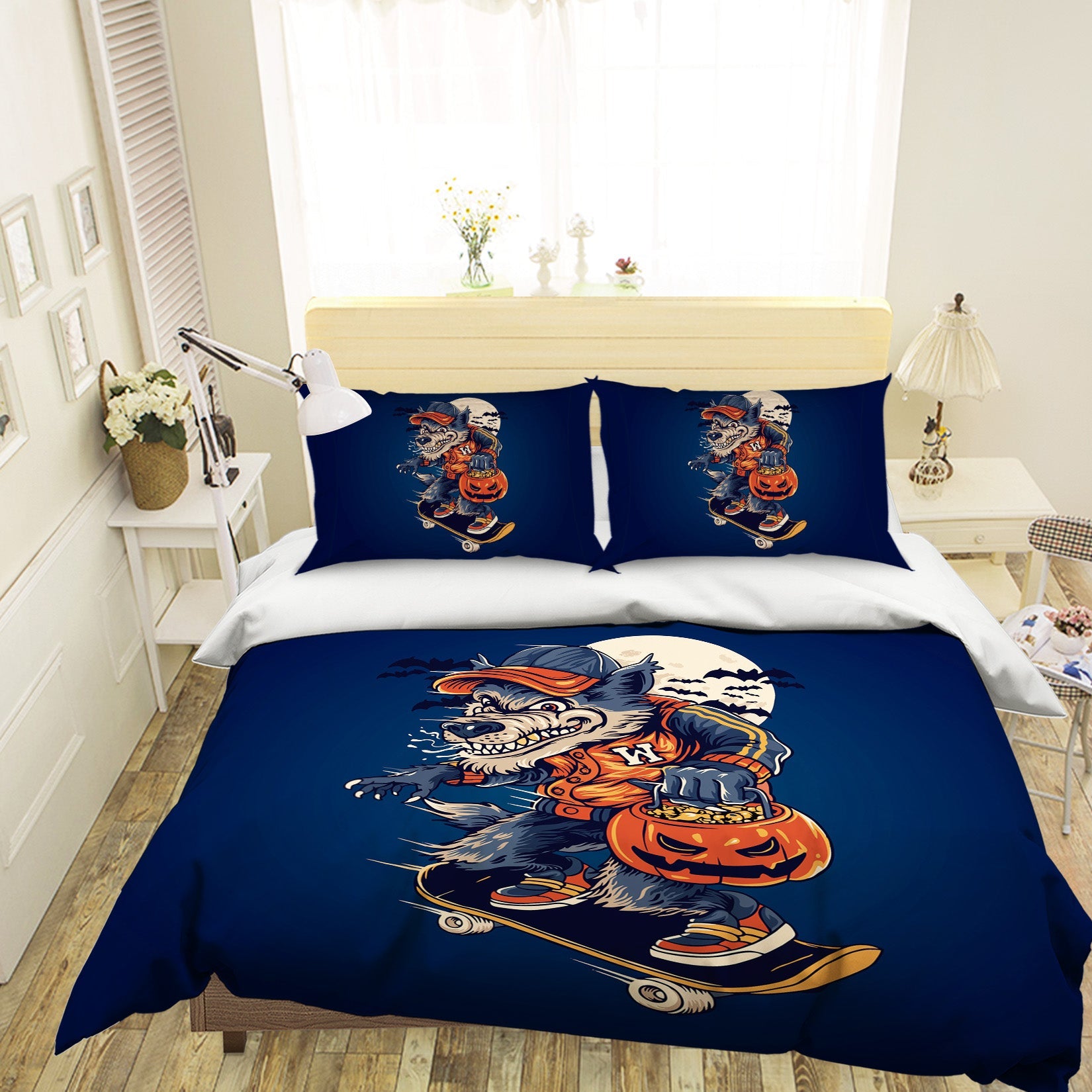 3D Dog Skateboard Pumpkin 1209 Halloween Bed Pillowcases Quilt Quiet Covers AJ Creativity Home