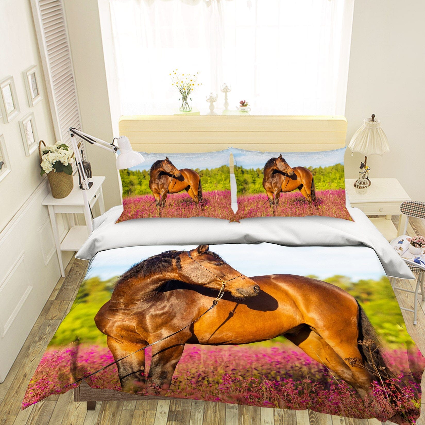 3D Garden Horse 1912 Bed Pillowcases Quilt Quiet Covers AJ Creativity Home