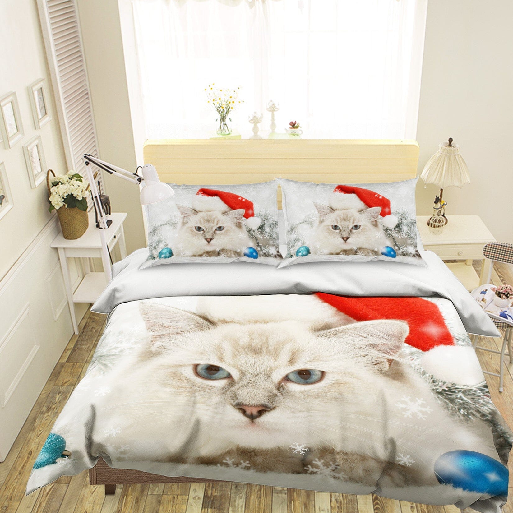 3D White Cat 1908 Bed Pillowcases Quilt Quiet Covers AJ Creativity Home