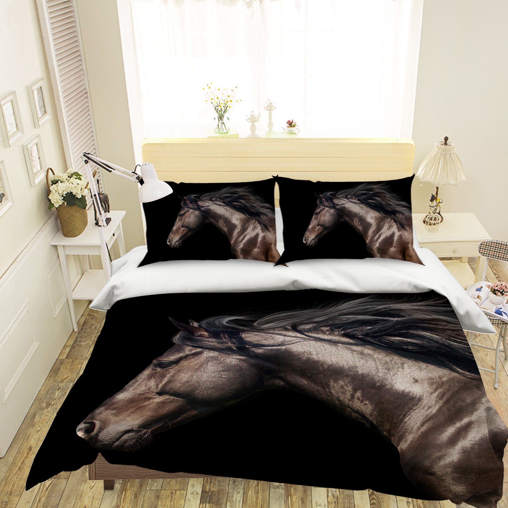 3D Black Handsome Horse 059 Bed Pillowcases Quilt
