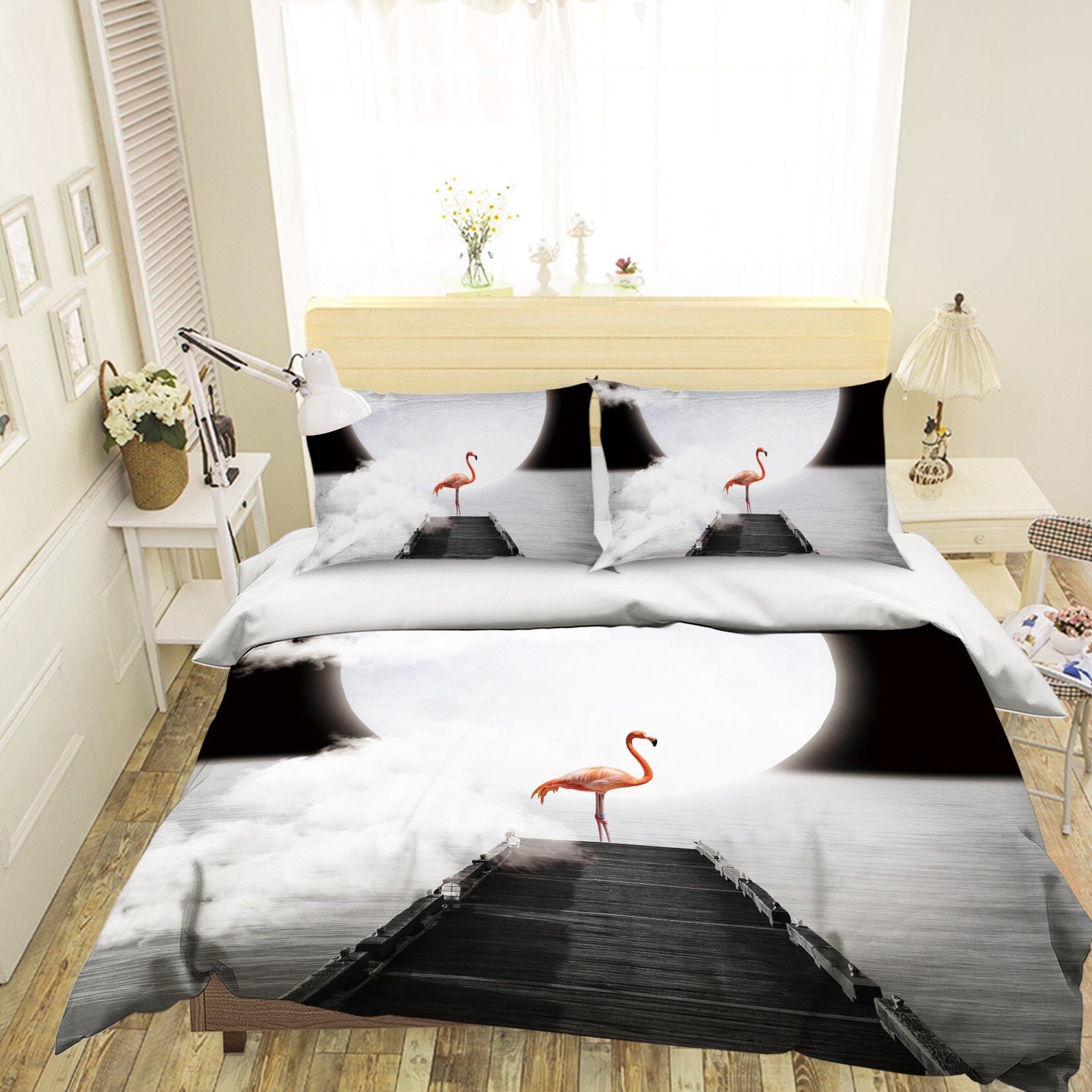 3D Lonely Flamingo 1925 Bed Pillowcases Quilt Quiet Covers AJ Creativity Home