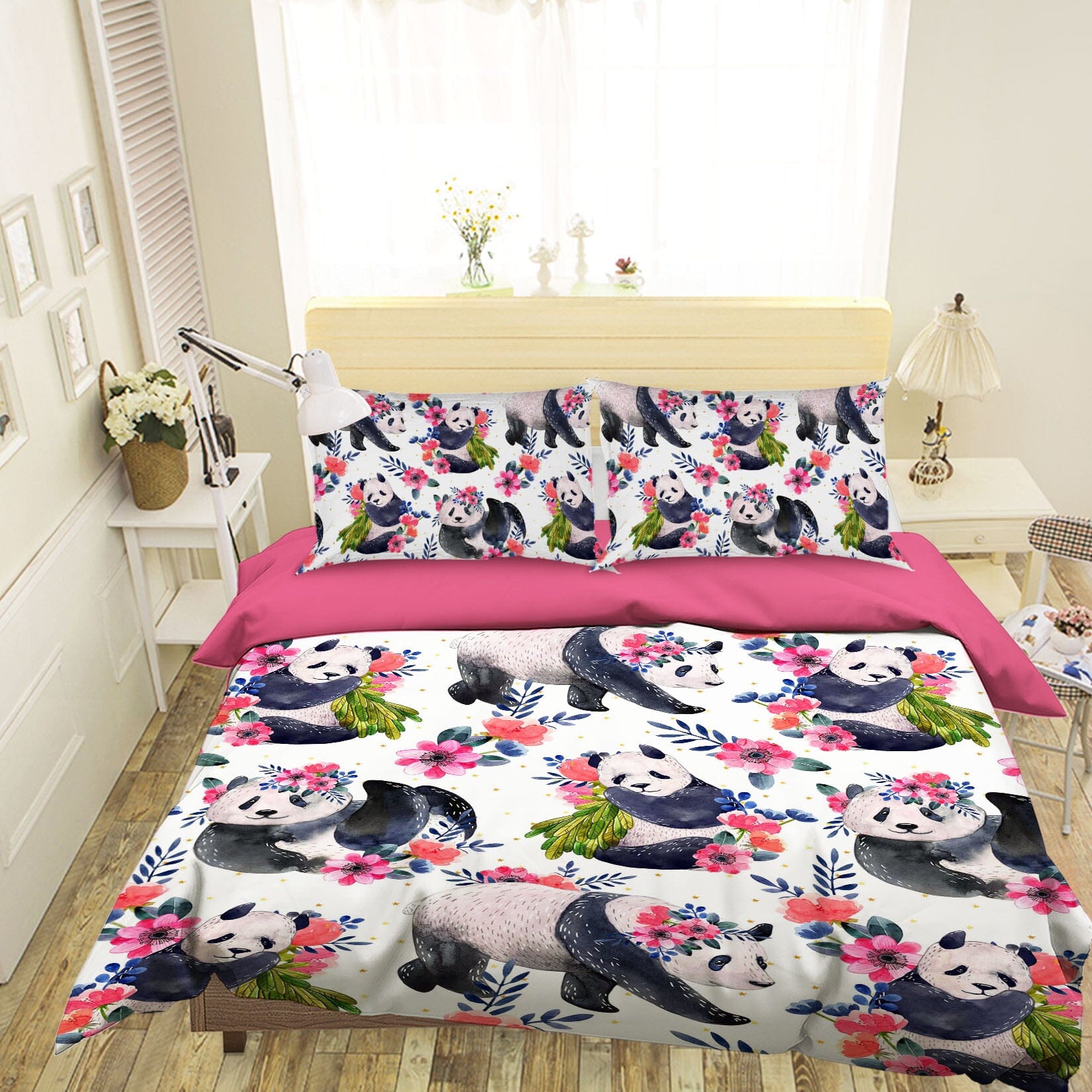 3D Pink Panda 1931 Bed Pillowcases Quilt Quiet Covers AJ Creativity Home
