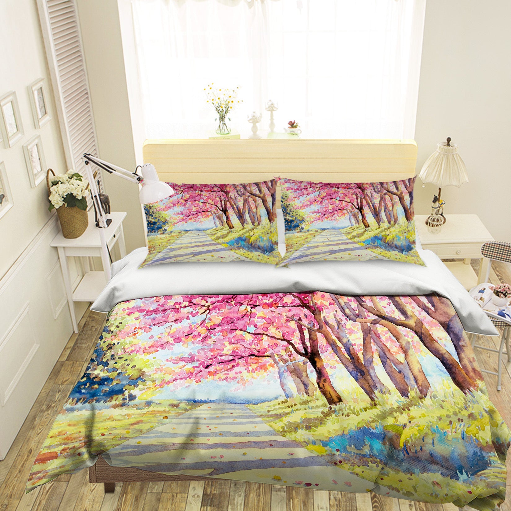 3D Pink Tree Path 60243 Bed Pillowcases Quilt