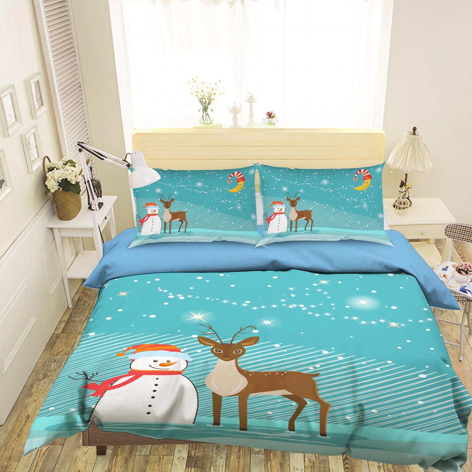 3D Snowman Deer 45029 Christmas Quilt Duvet Cover Xmas Bed Pillowcases