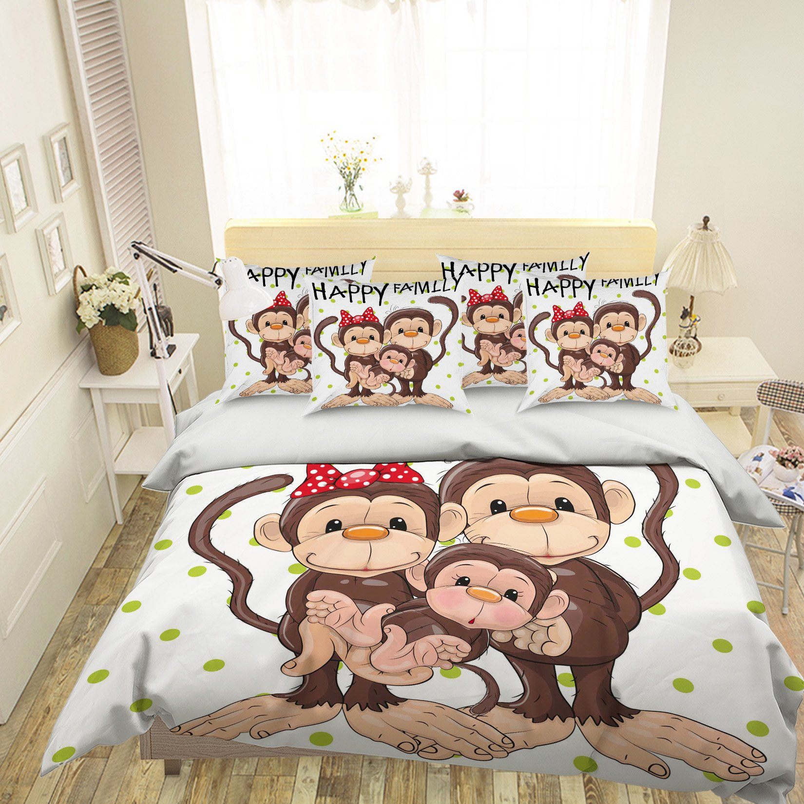 3D Monkey Family 319 Bed Pillowcases Quilt Wallpaper AJ Wallpaper