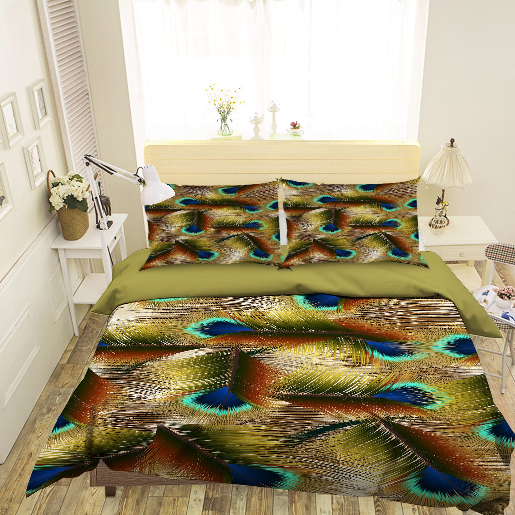 3D Peacock Feather 16155 Bed Pillowcases Quilt