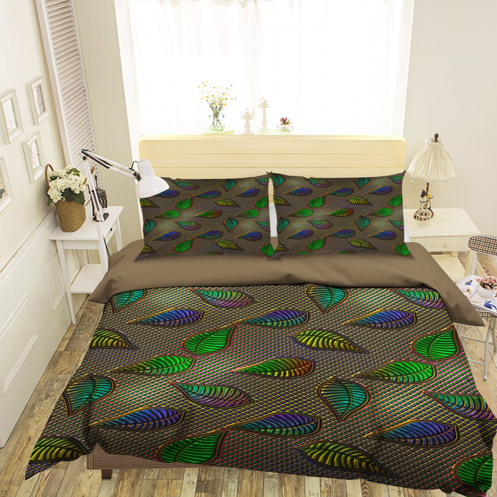 3D Leaves 14066 Bed Pillowcases Quilt
