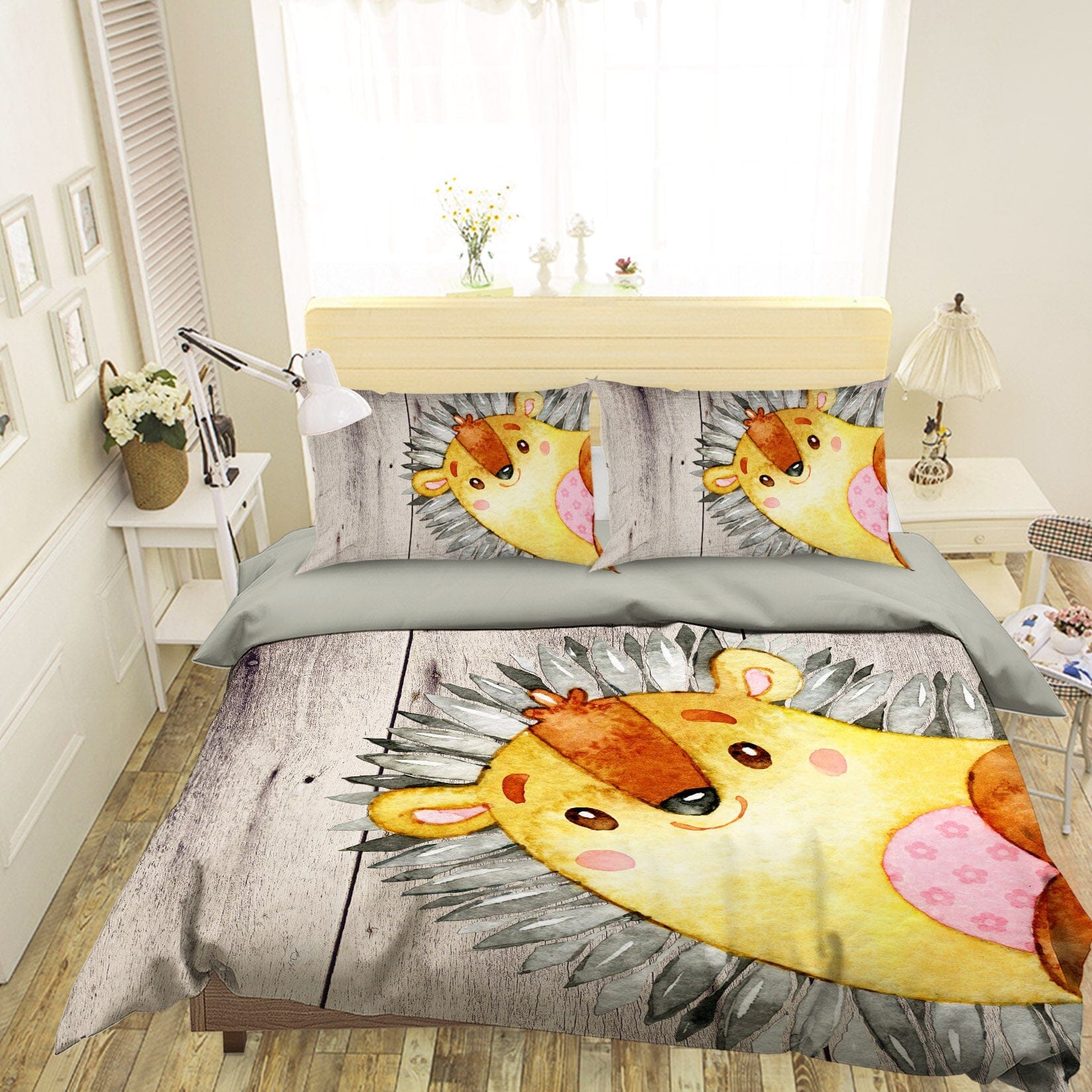 3D Yellow Hedgehog 244 Uta Naumann Bedding Bed Pillowcases Quilt Quiet Covers AJ Creativity Home