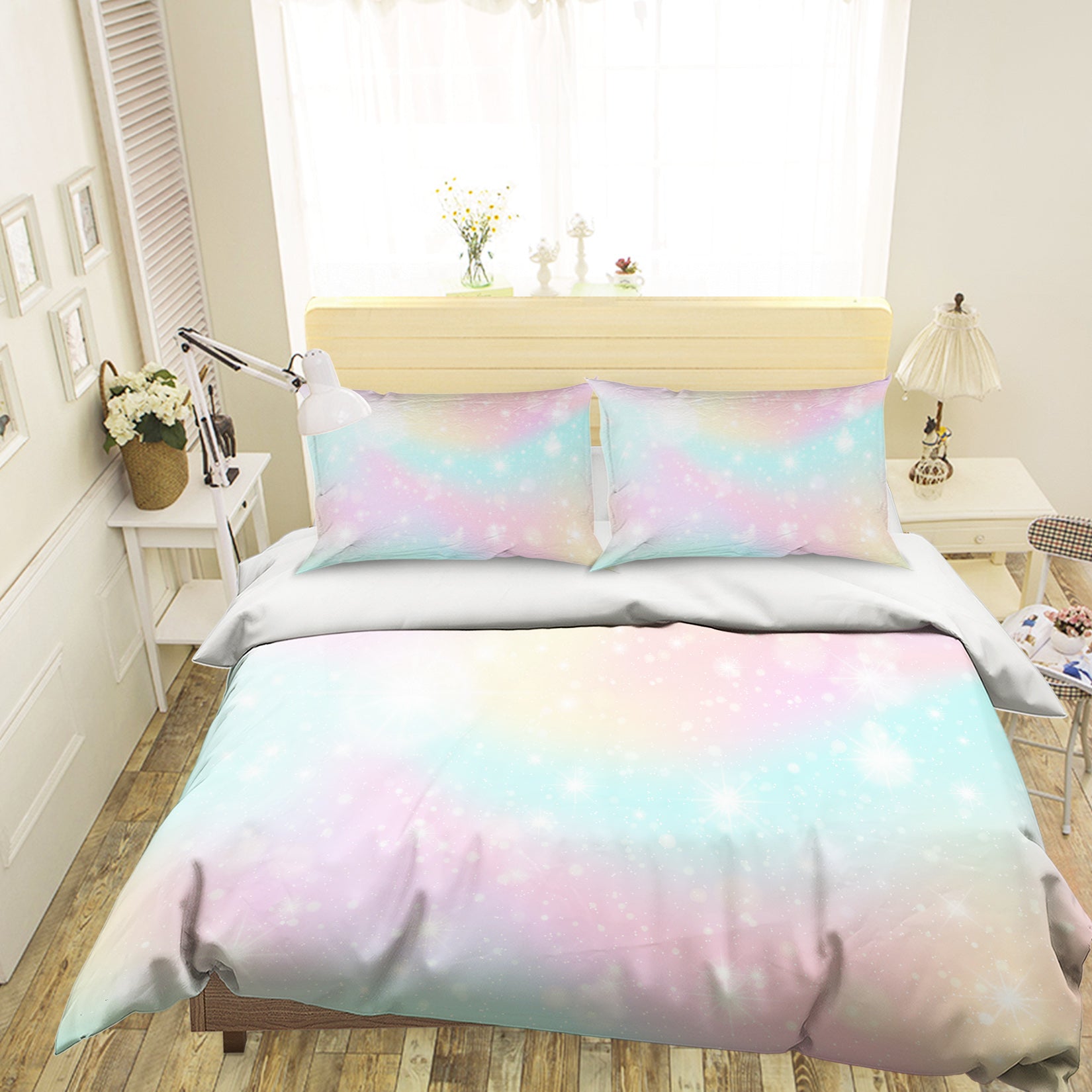 3D Light Colored Snowflakes 60206 Bed Pillowcases Quilt