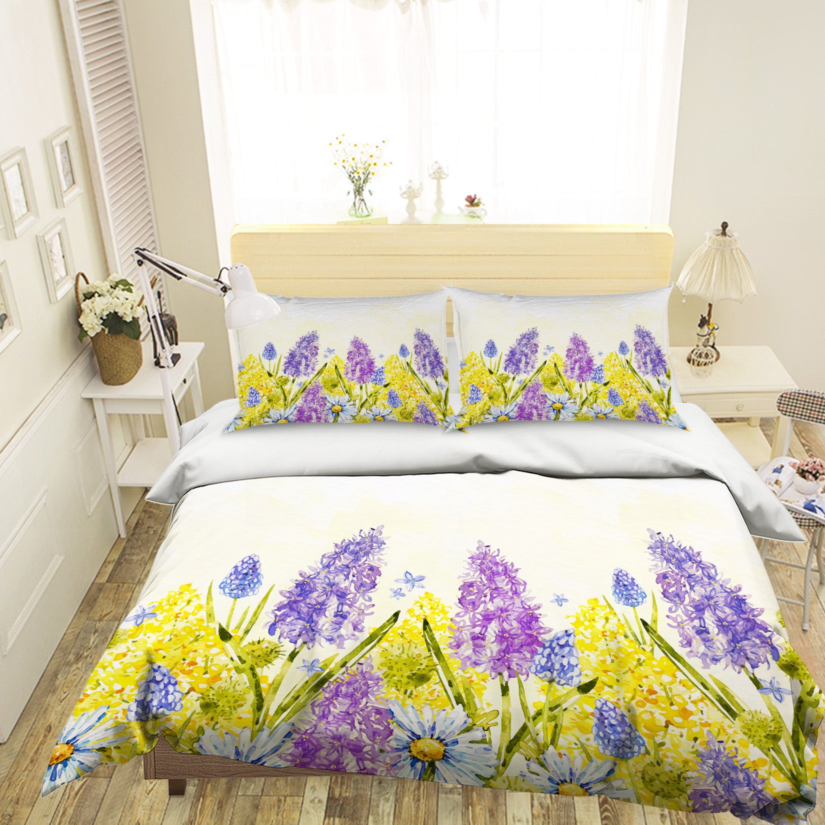 3D Yellow Purple Flowers 60187 Bed Pillowcases Quilt