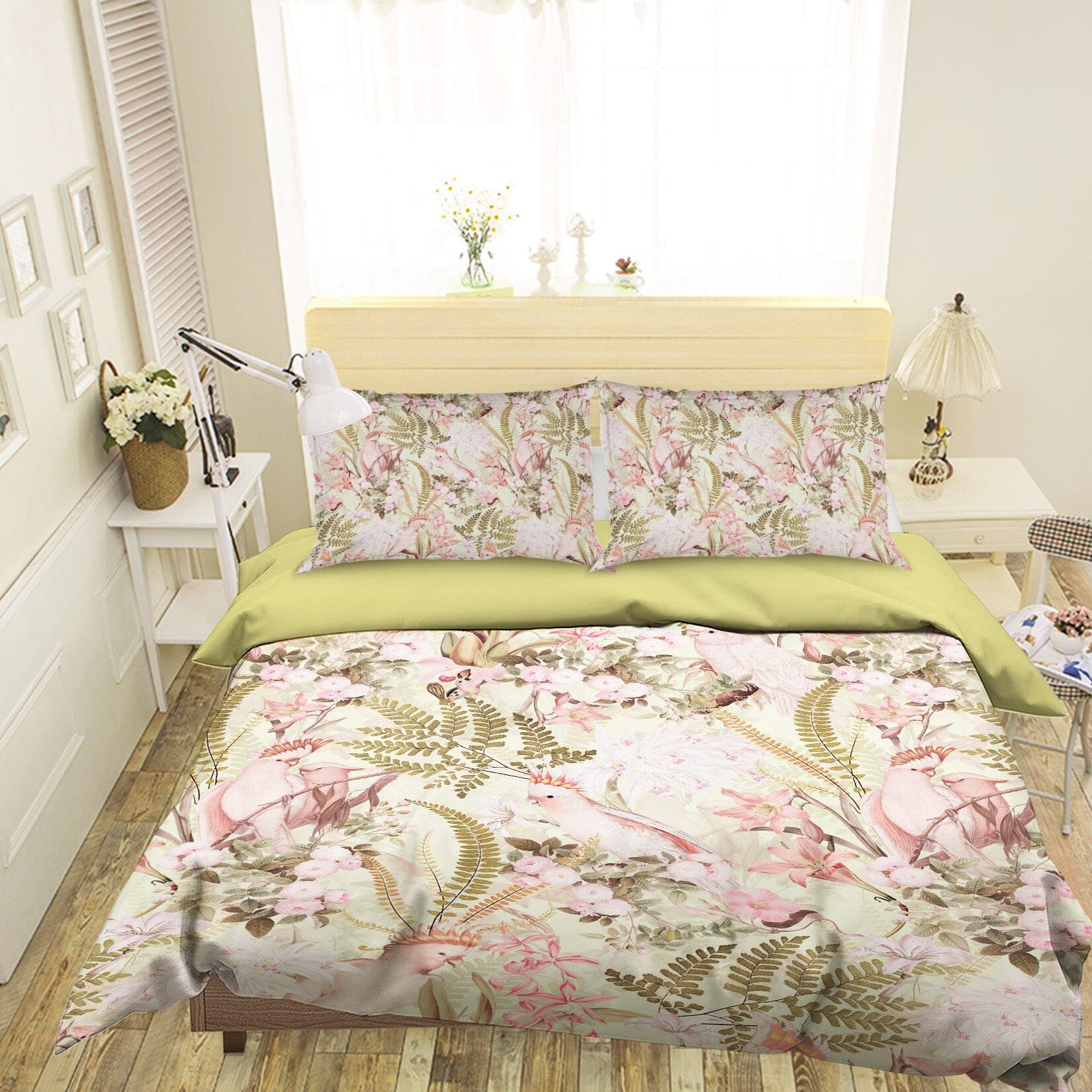 3D Pink Parrot Flower 110 Uta Naumann Bedding Bed Pillowcases Quilt Quiet Covers AJ Creativity Home