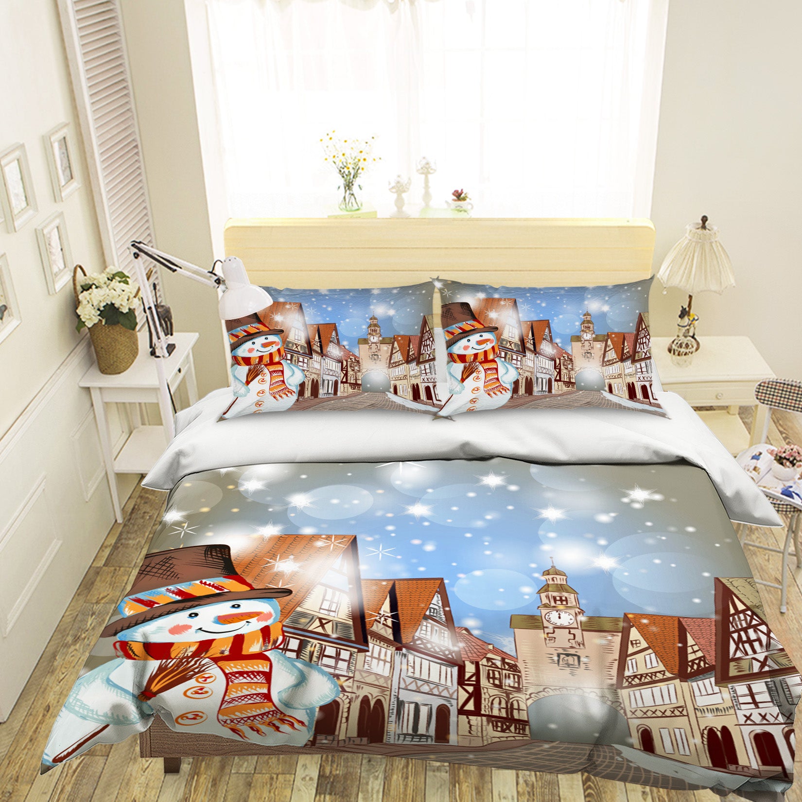3D Snowman House 45028 Christmas Quilt Duvet Cover Xmas Bed Pillowcases
