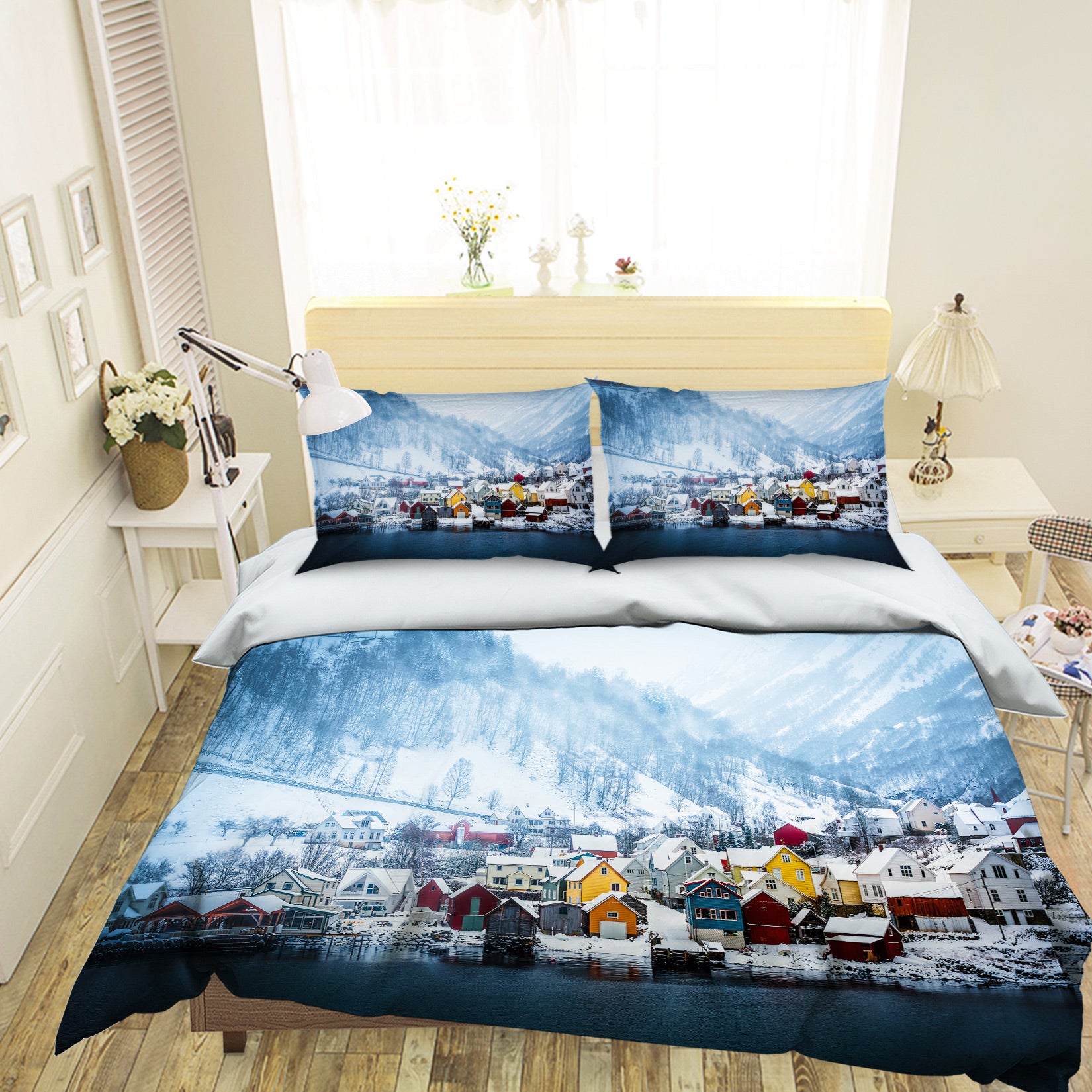 3D Snow Mountain Houses 59131 Bed Pillowcases Quilt
