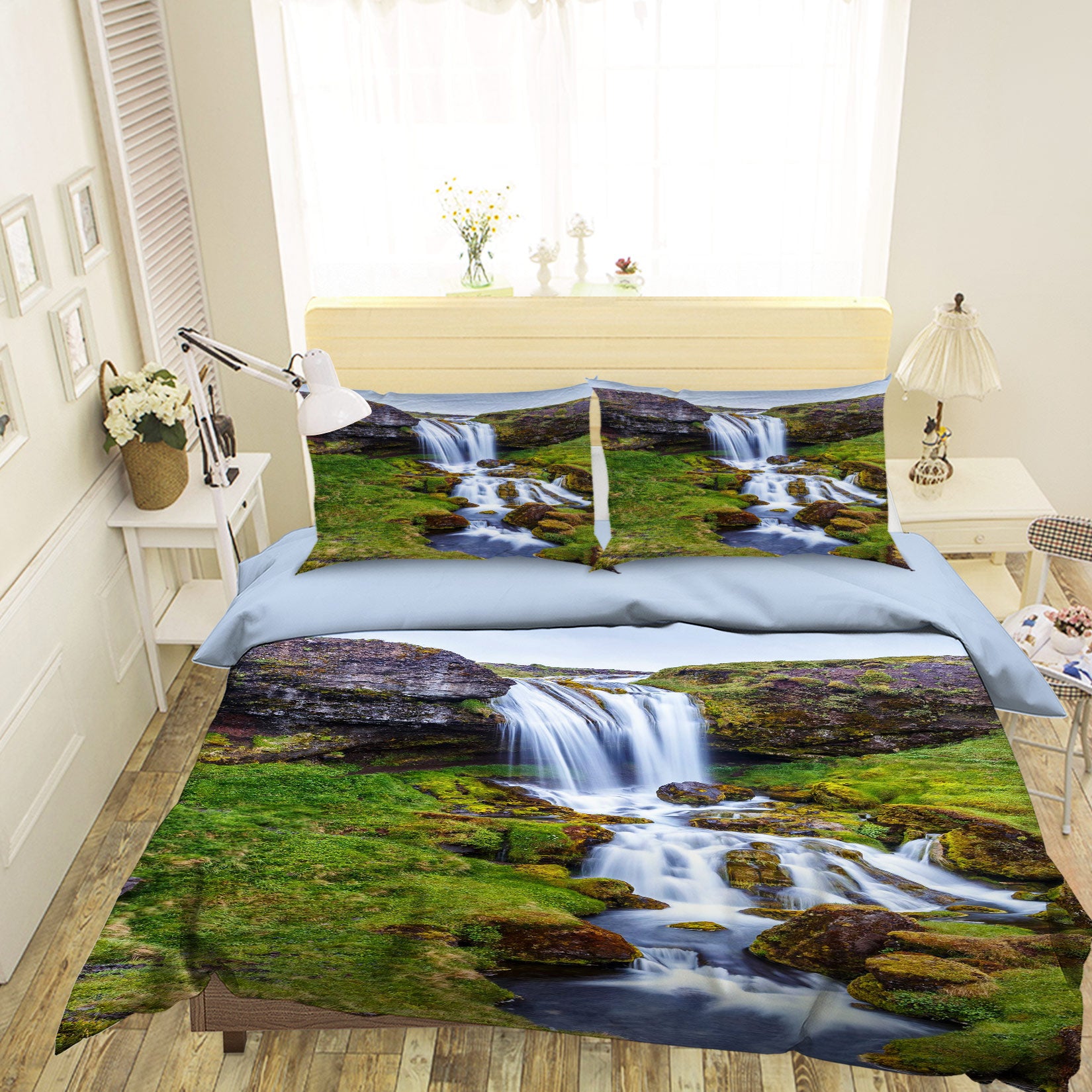 3D Waterfall Meadow 15130 Bed Pillowcases Quilt