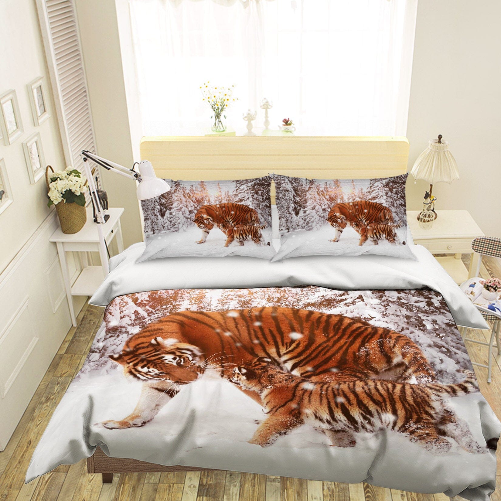 3D Snow Tiger 1950 Bed Pillowcases Quilt Quiet Covers AJ Creativity Home