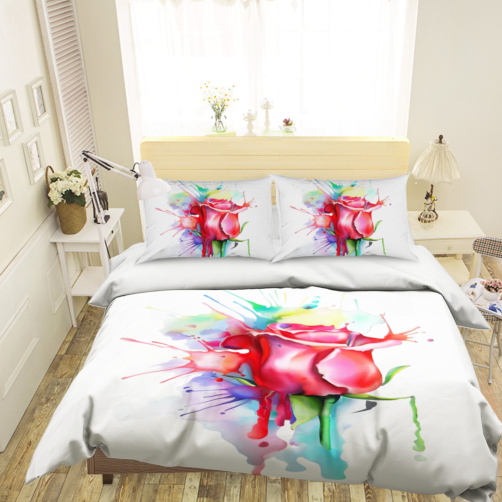 3D Red Rose 58233 Bed Pillowcases Quilt