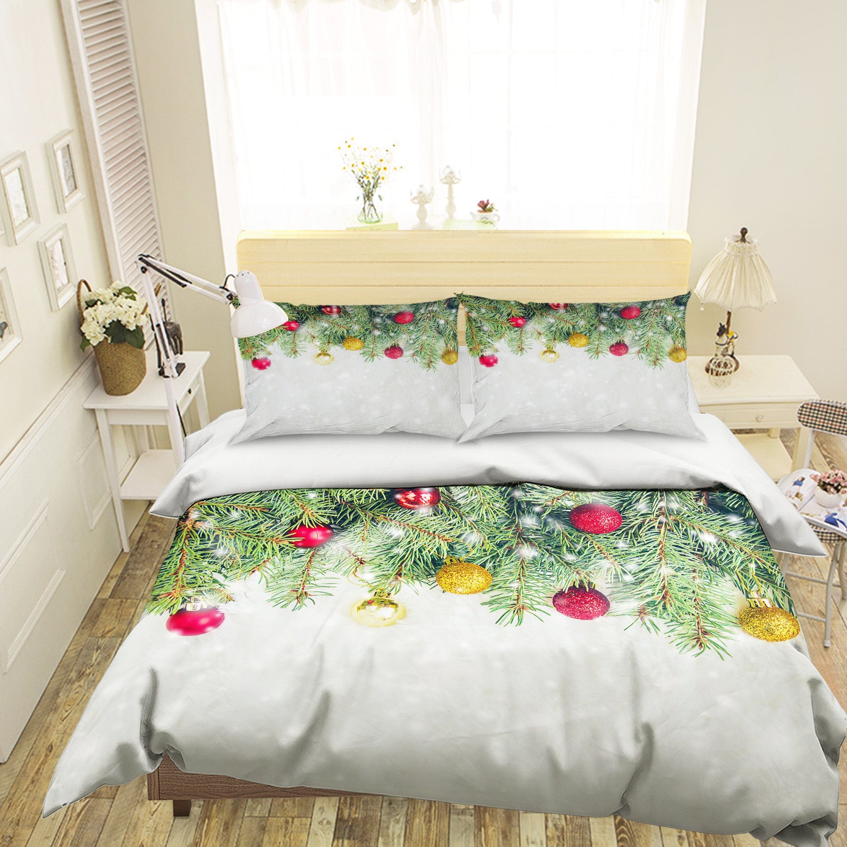 3D Branches Red Yellow Ball 51124 Christmas Quilt Duvet Cover Xmas Bed Pillowcases