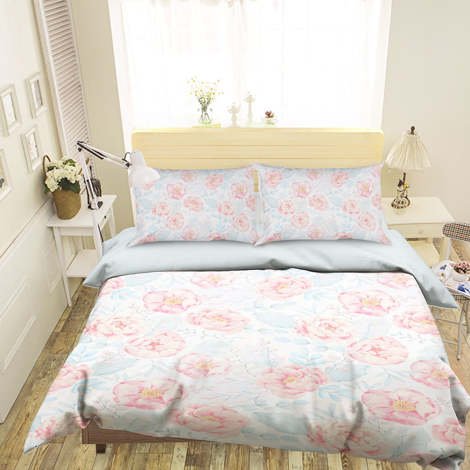 3D Light Blue Pink Flower 18182 Uta Naumann Bedding Bed Pillowcases Quilt