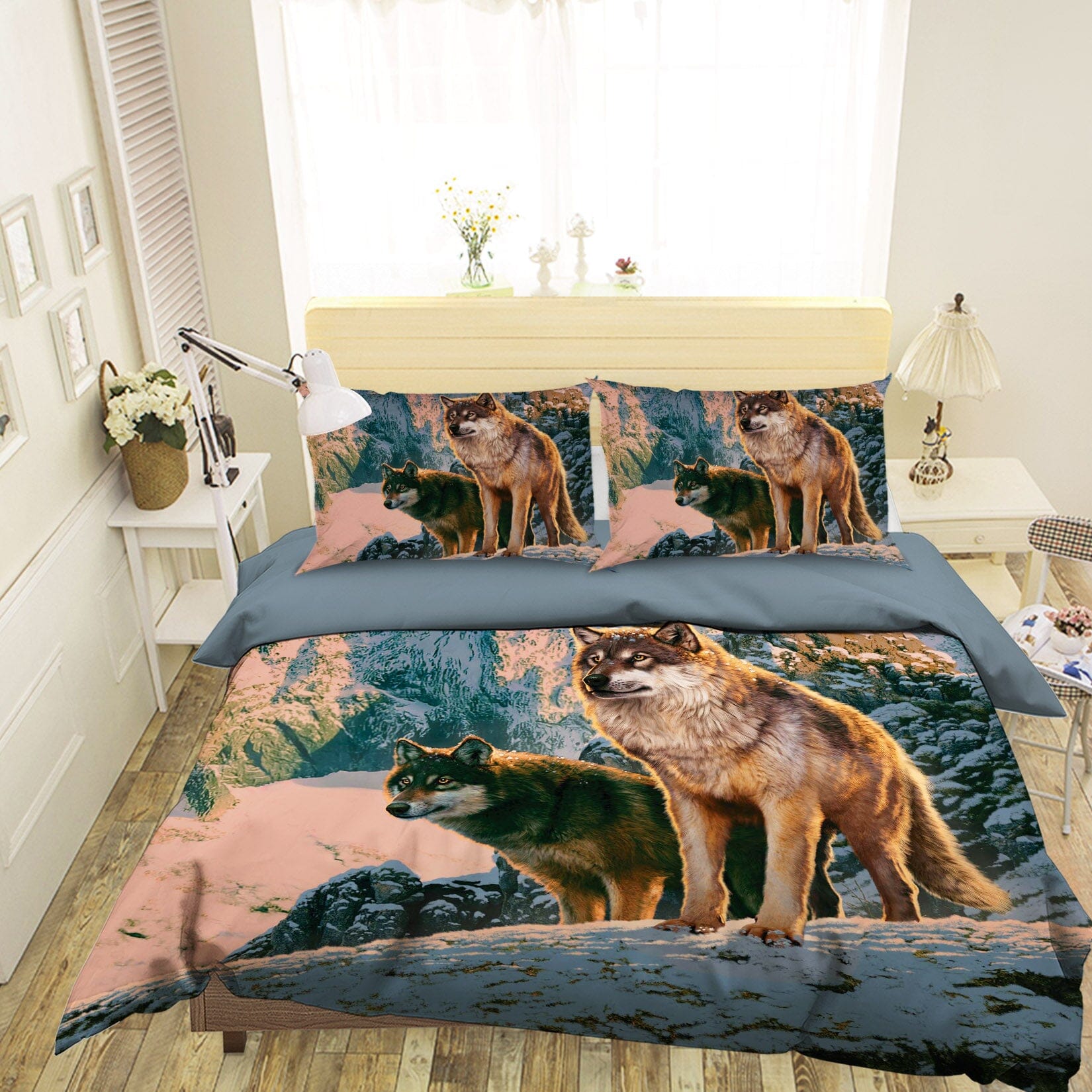 3D Wolf Couple In Sunset 102 Bed Pillowcases Quilt Exclusive Designer Vincent Quiet Covers AJ Creativity Home