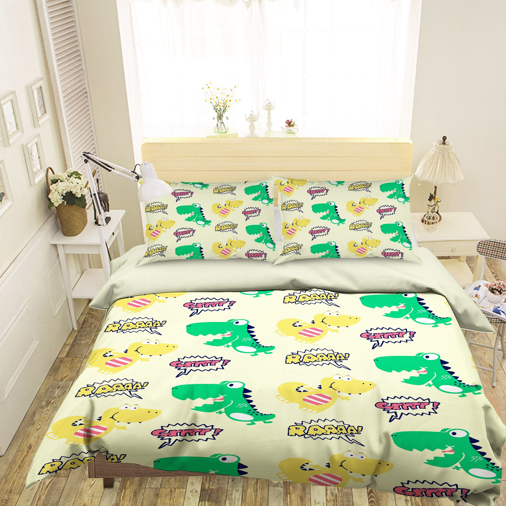 3D Yellow Green Dinosaur 61099 Bed Pillowcases Quilt
