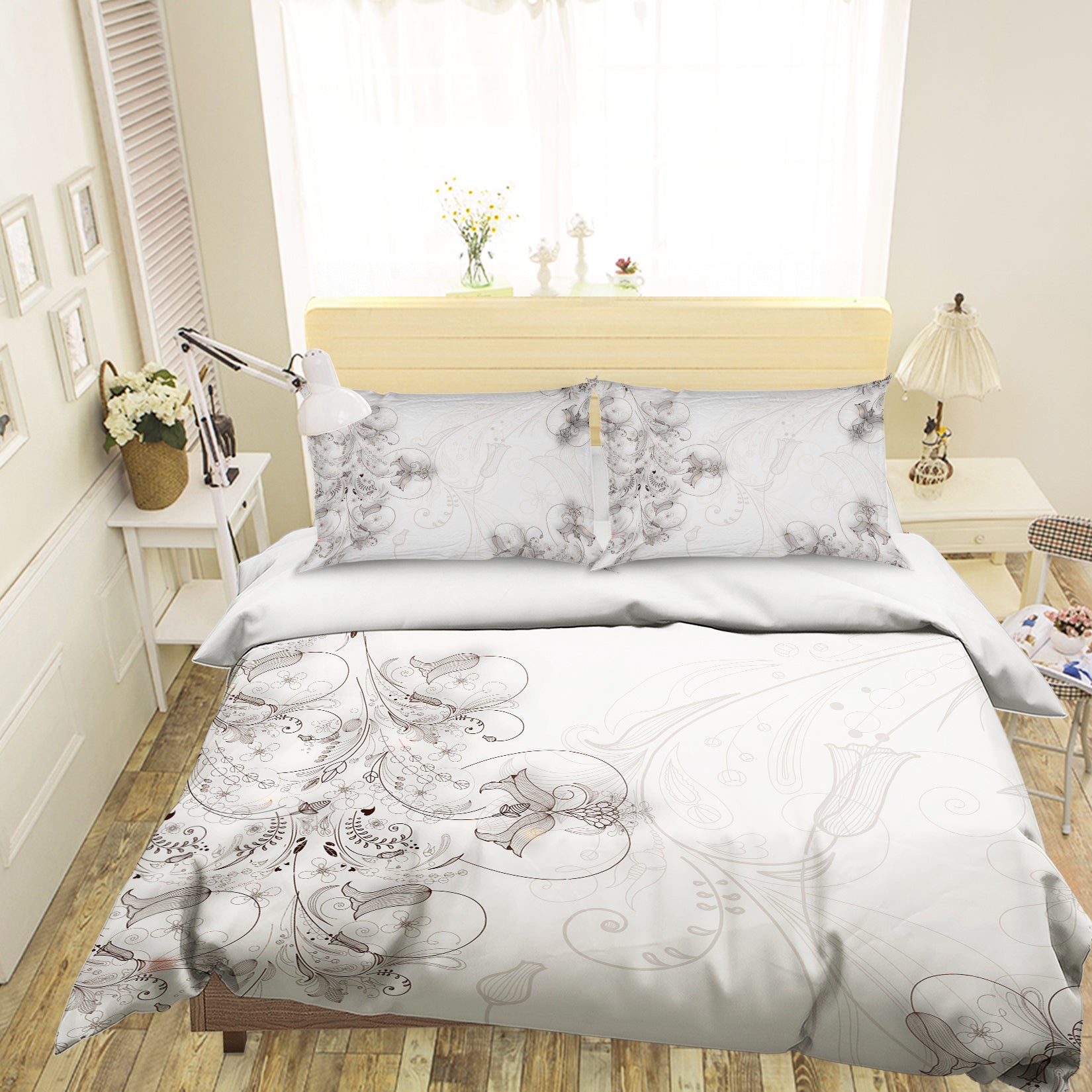 3D Grey Pattern 13095 Bed Pillowcases Quilt