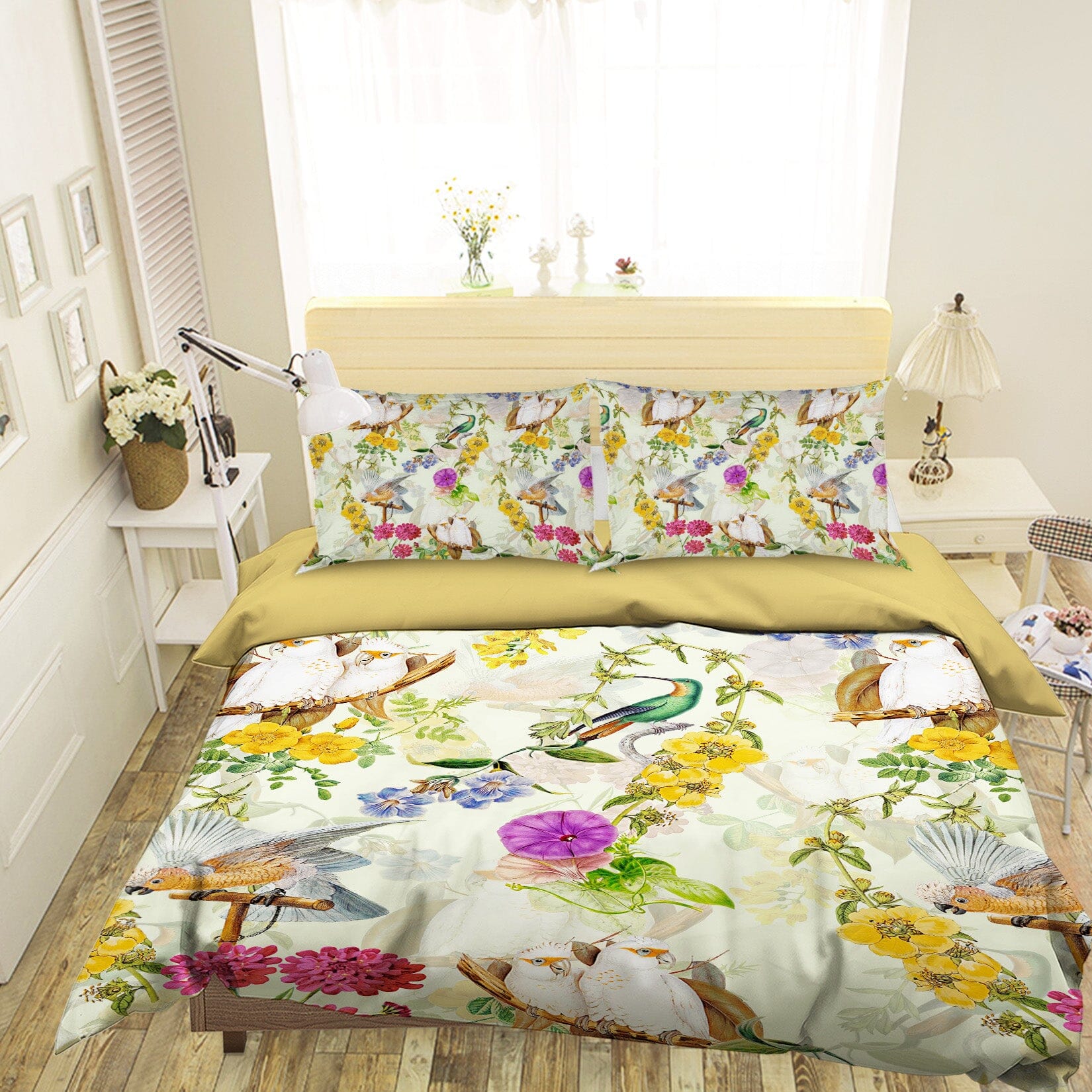 3D White Parrot Flower 109 Uta Naumann Bedding Bed Pillowcases Quilt Quiet Covers AJ Creativity Home