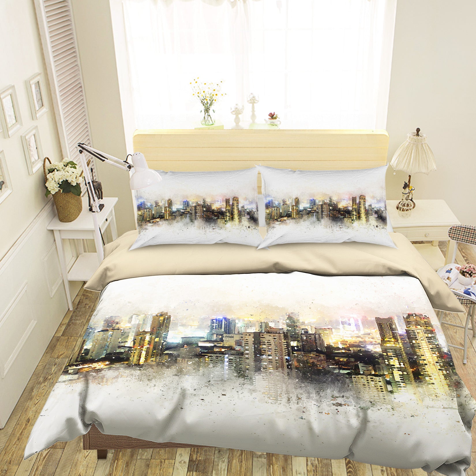 3D City Pattern 056 Bed Pillowcases Quilt