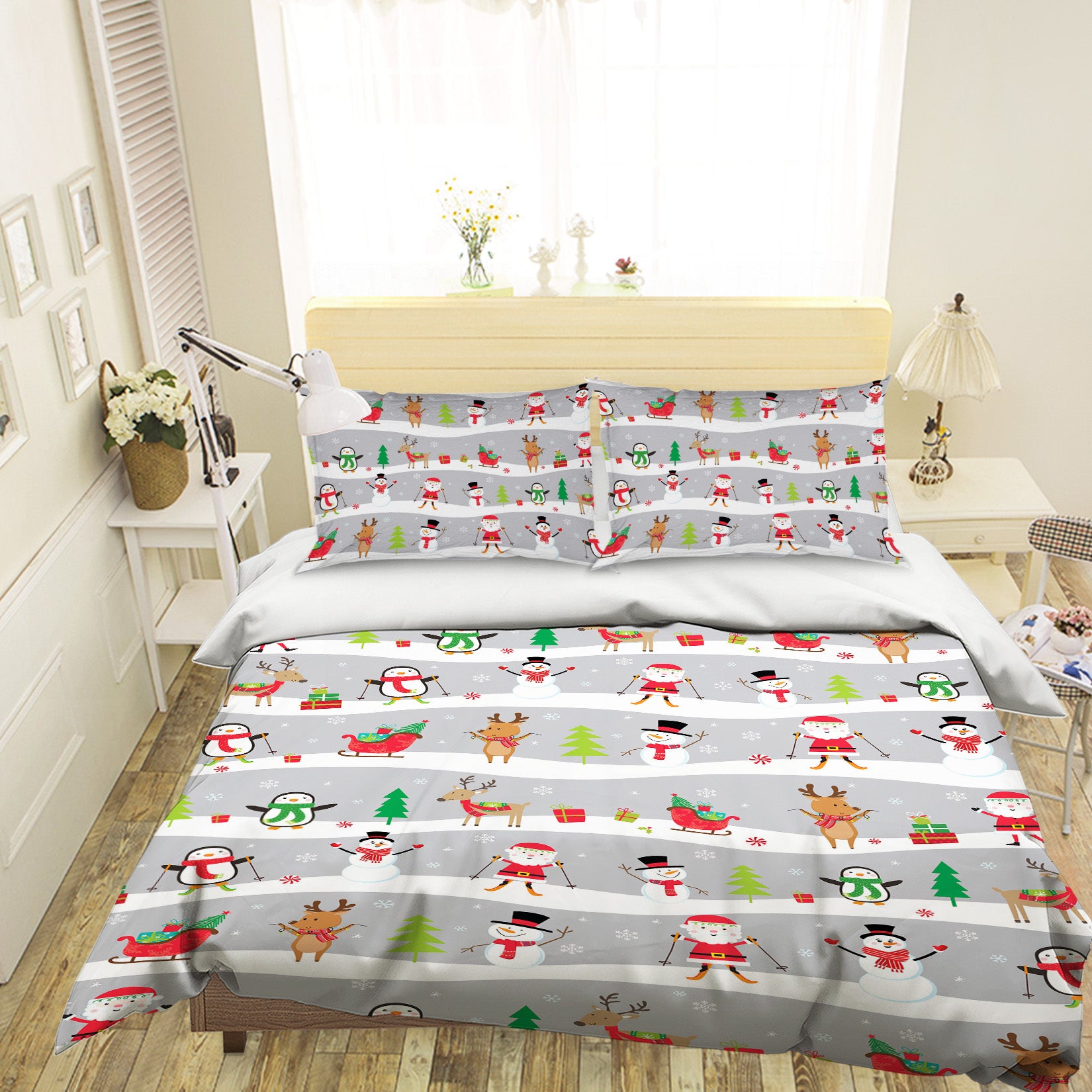 3D Santa Snowman Deer 61085 Bed Pillowcases Quilt