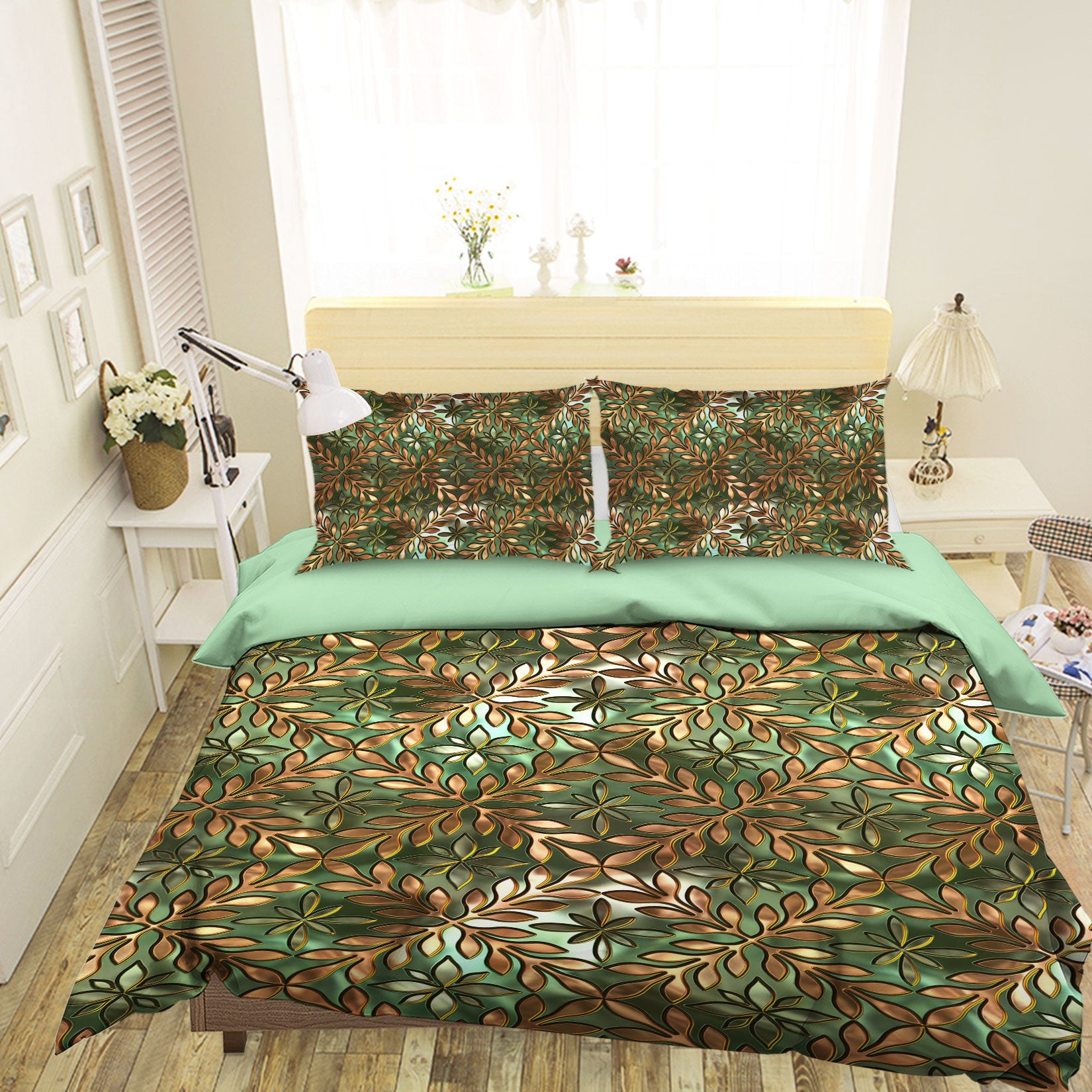3D Golden Leaves 14055 Bed Pillowcases Quilt