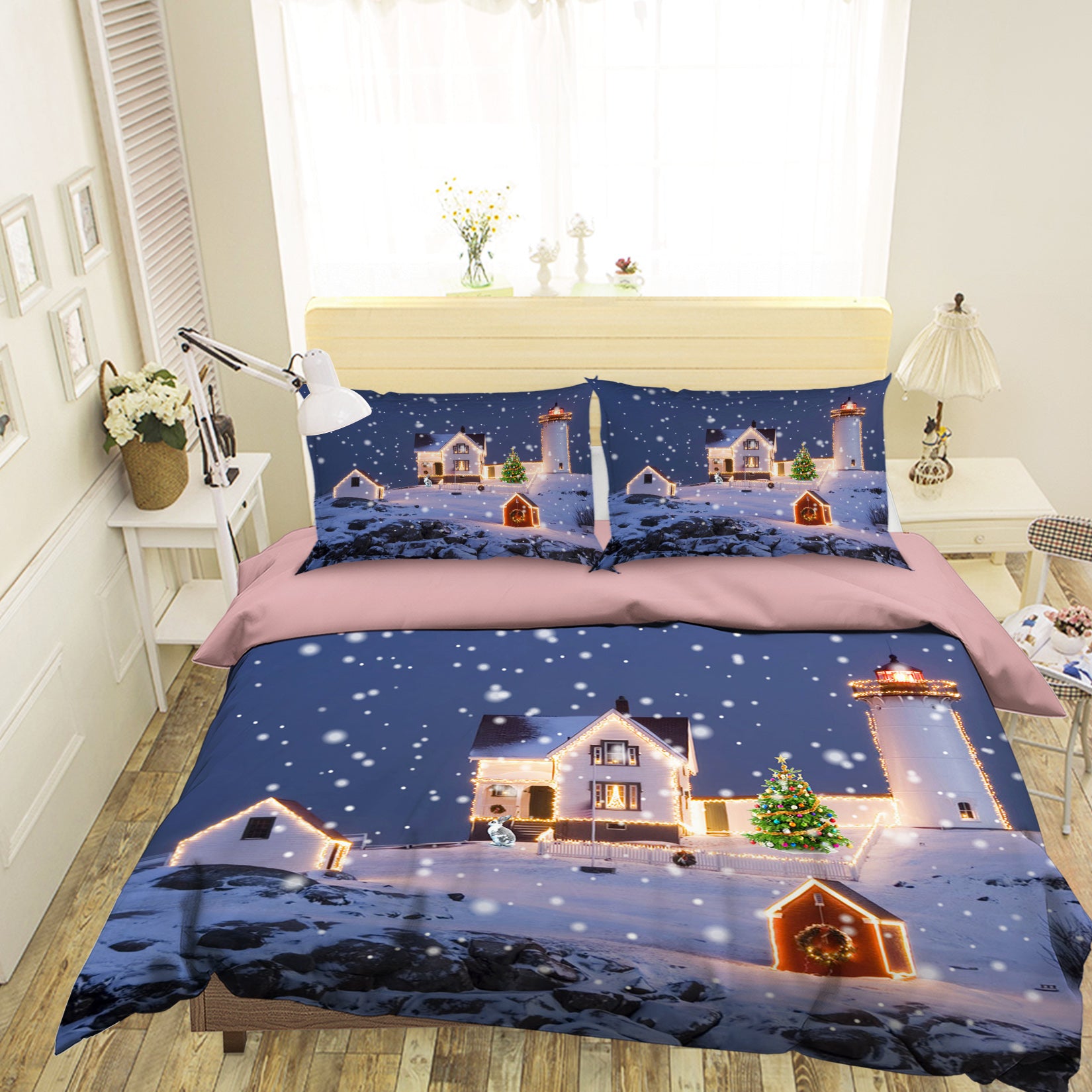 3D Snowy House 45036 Christmas Quilt Duvet Cover Xmas Bed Pillowcases