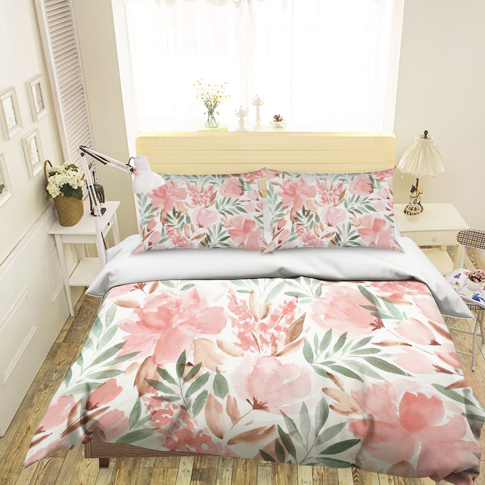 3D Light Pink Flowers 60179 Bed Pillowcases Quilt