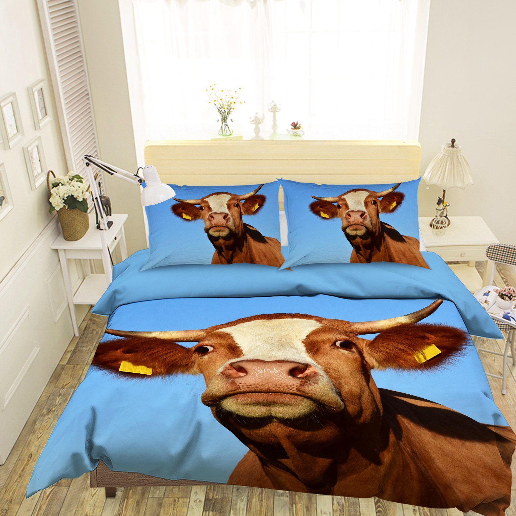 3D Bull Nose 1928 Bed Pillowcases Quilt Quiet Covers AJ Creativity Home