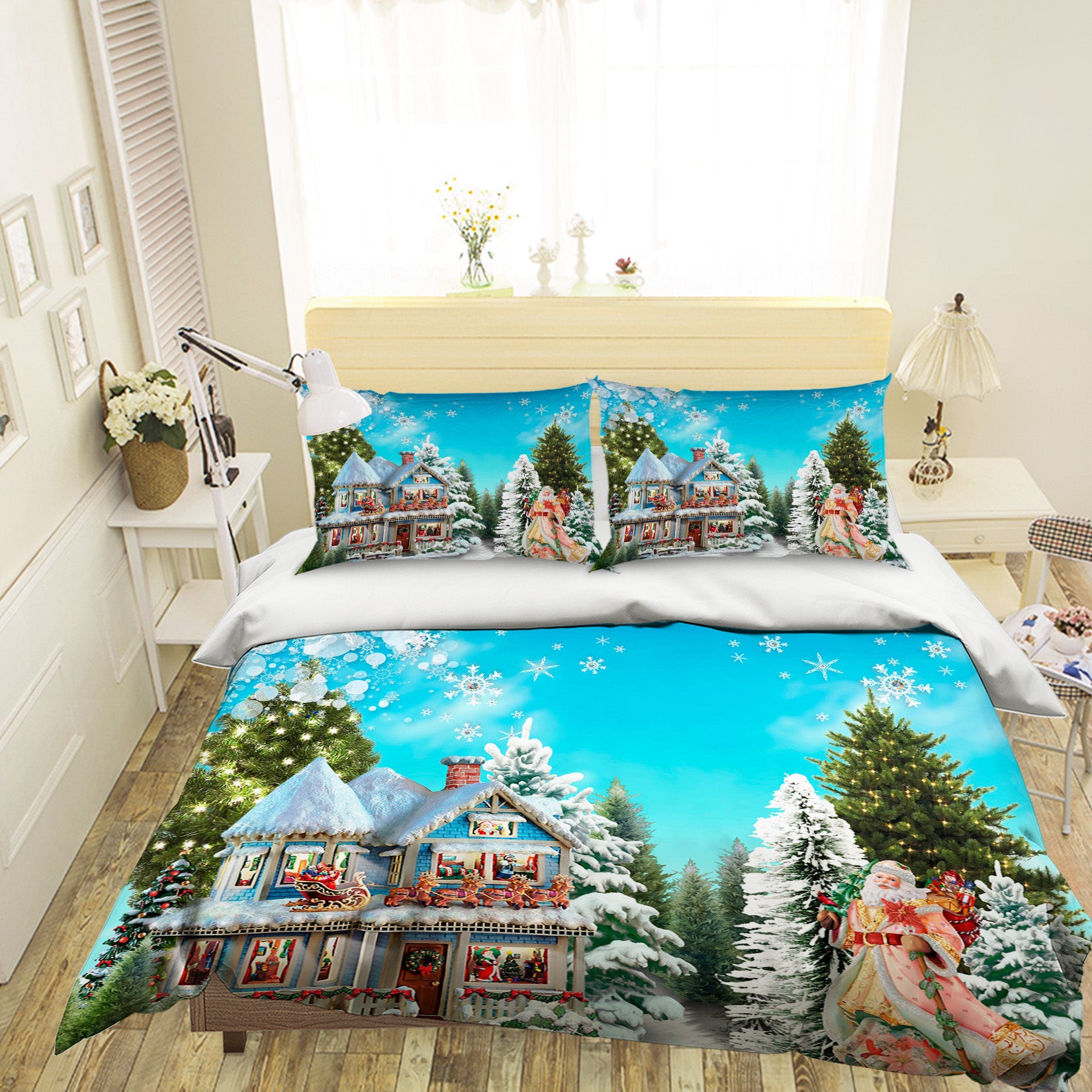 3D Snow House 45049 Christmas Quilt Duvet Cover Xmas Bed Pillowcases