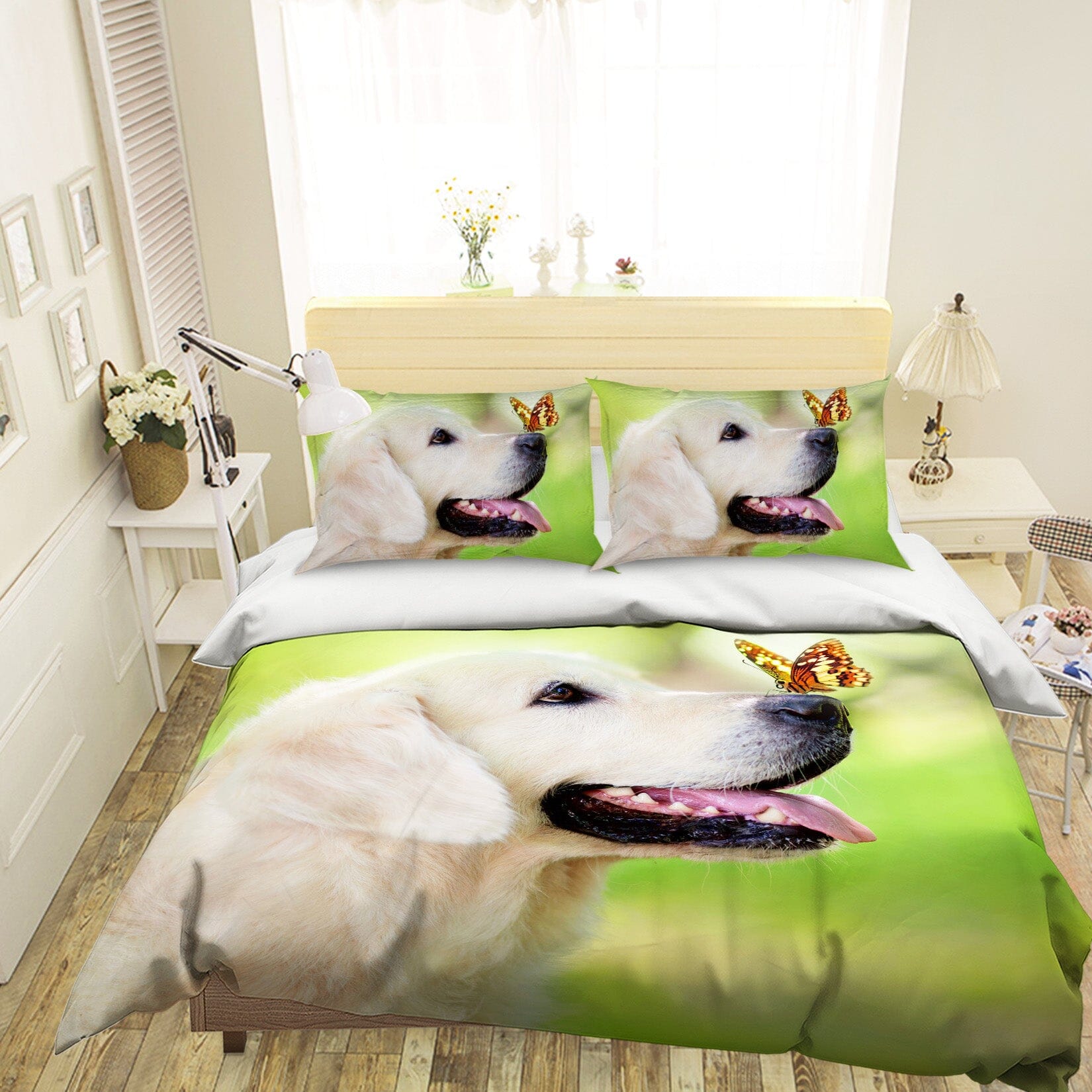 3D Butterfly Dog 1913 Bed Pillowcases Quilt Quiet Covers AJ Creativity Home