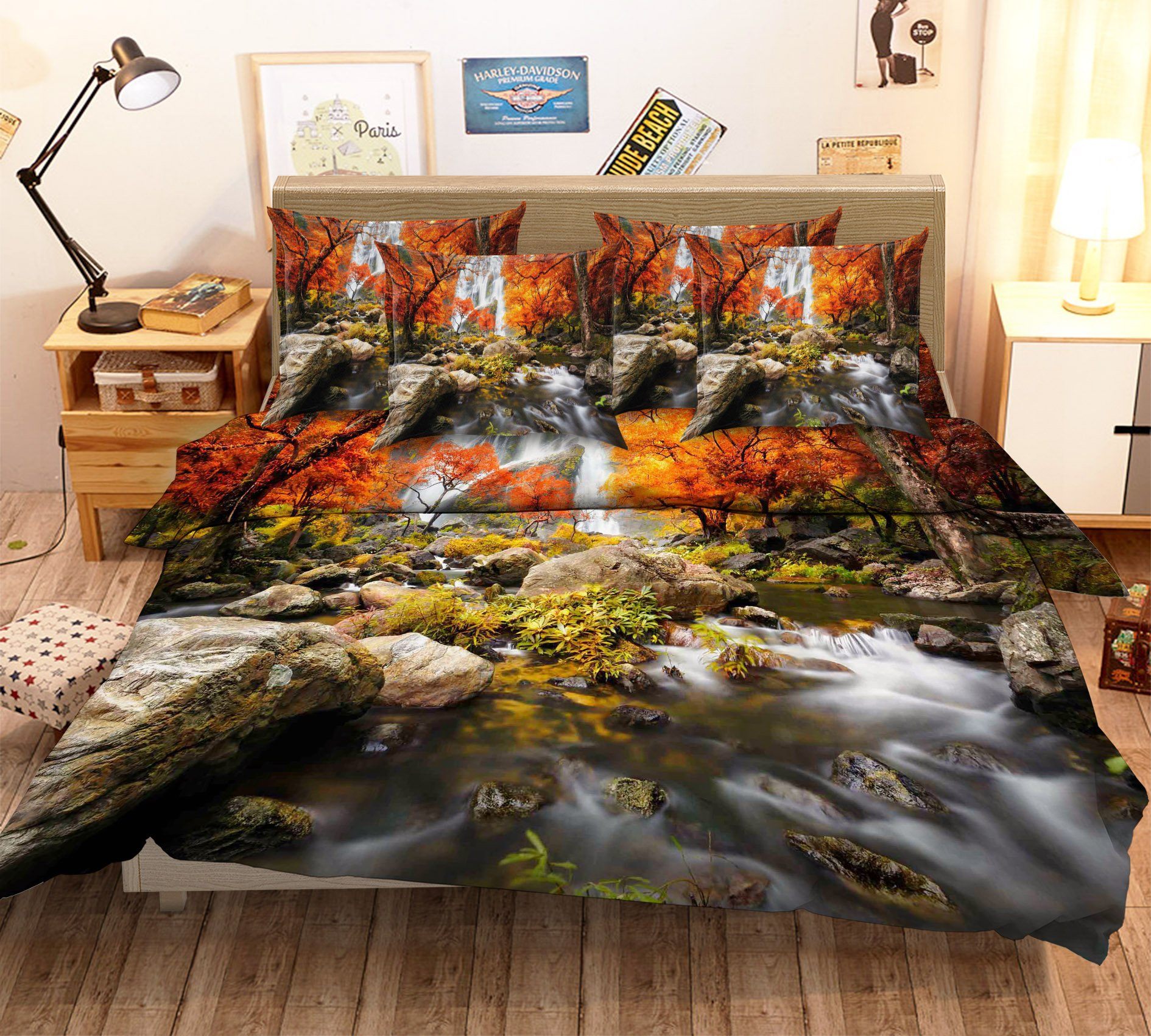 3D River Waterfall 15 Bed Pillowcases Quilt Wallpaper AJ Wallpaper