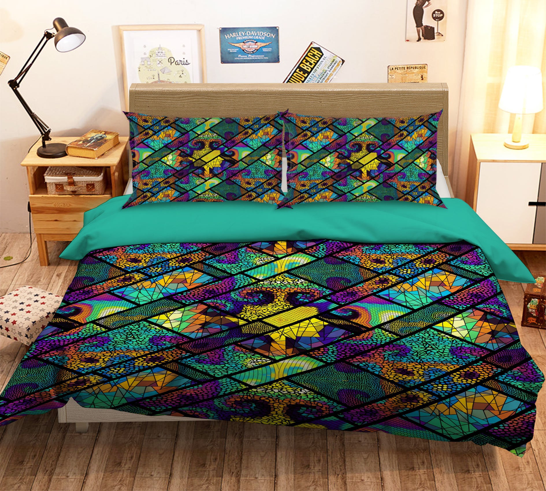3D Green Lines 14060 Bed Pillowcases Quilt