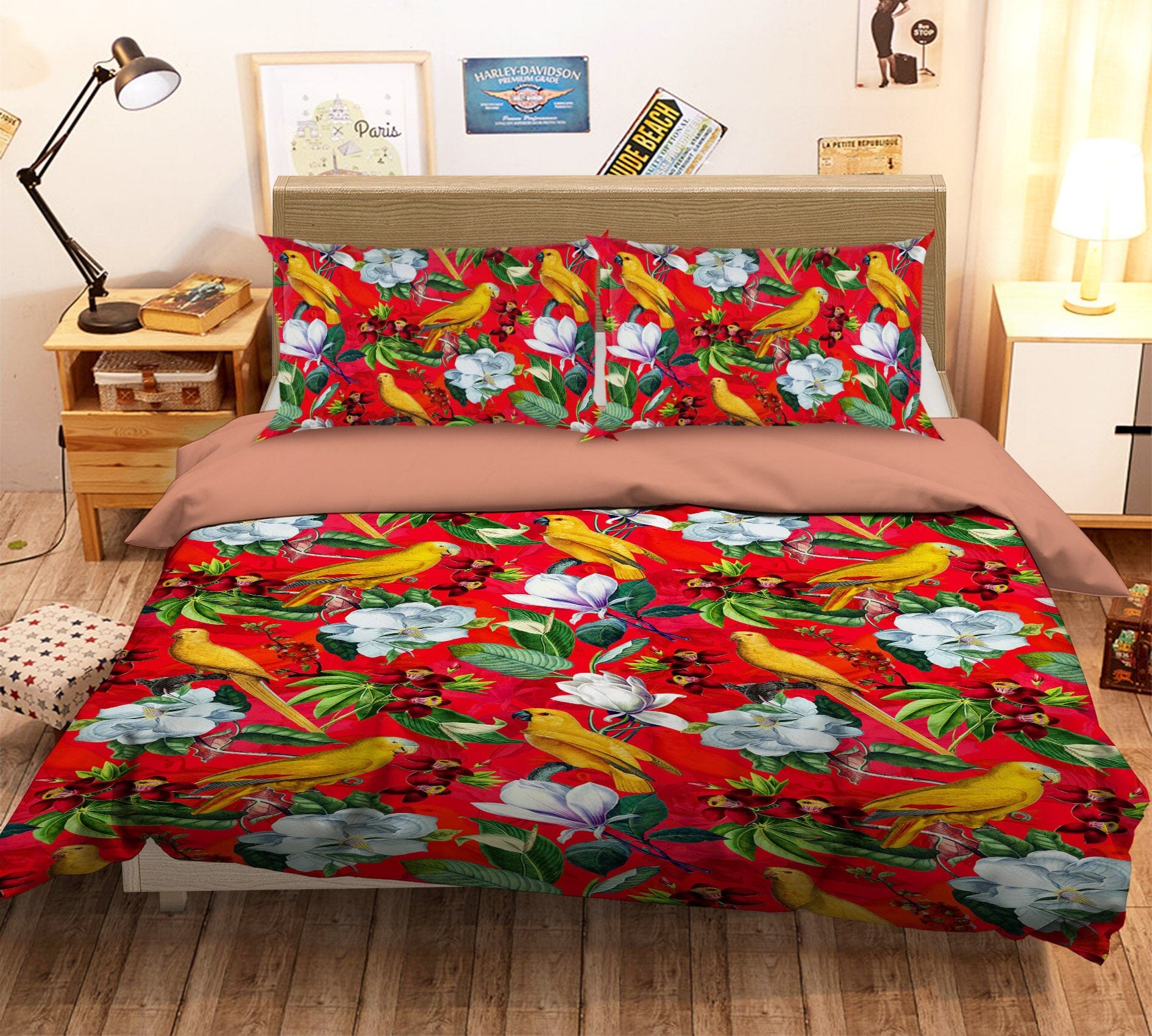 3D Yellow Parrot Flower 147 Uta Naumann Bedding Bed Pillowcases Quilt Quiet Covers AJ Creativity Home