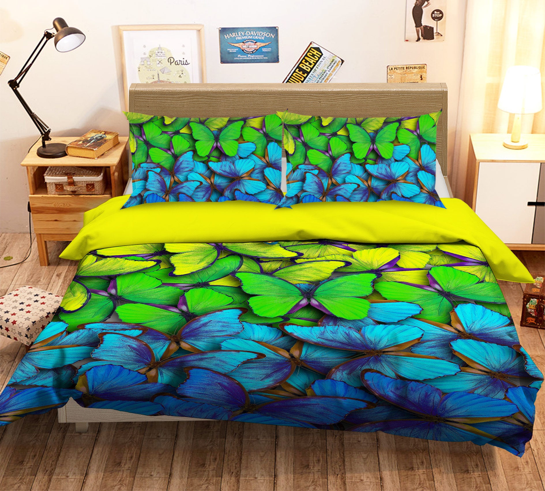 3D Green Blue Butterfly 14025 Bed Pillowcases Quilt