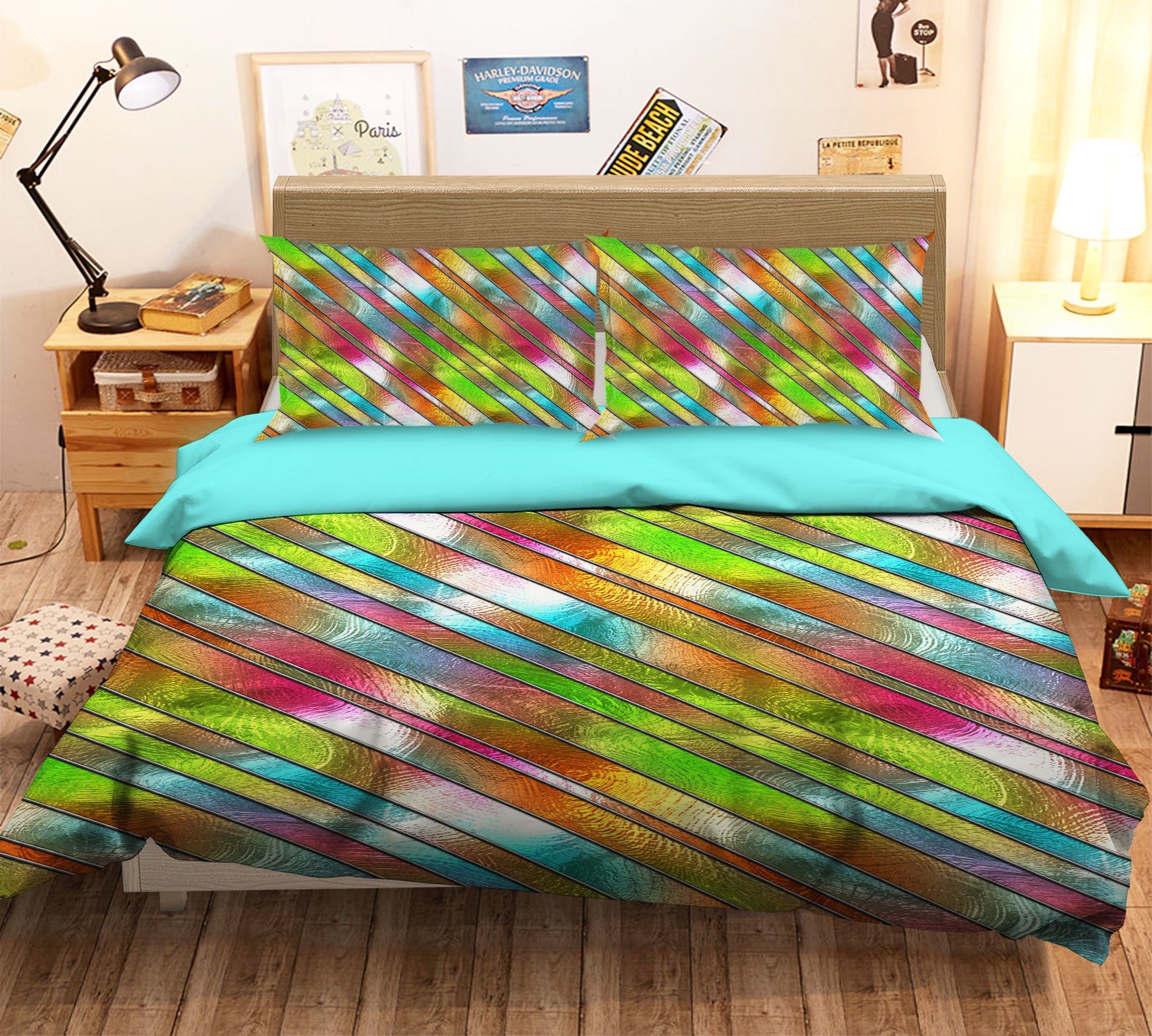 3D Color Diagonal Stripes 14062 Bed Pillowcases Quilt