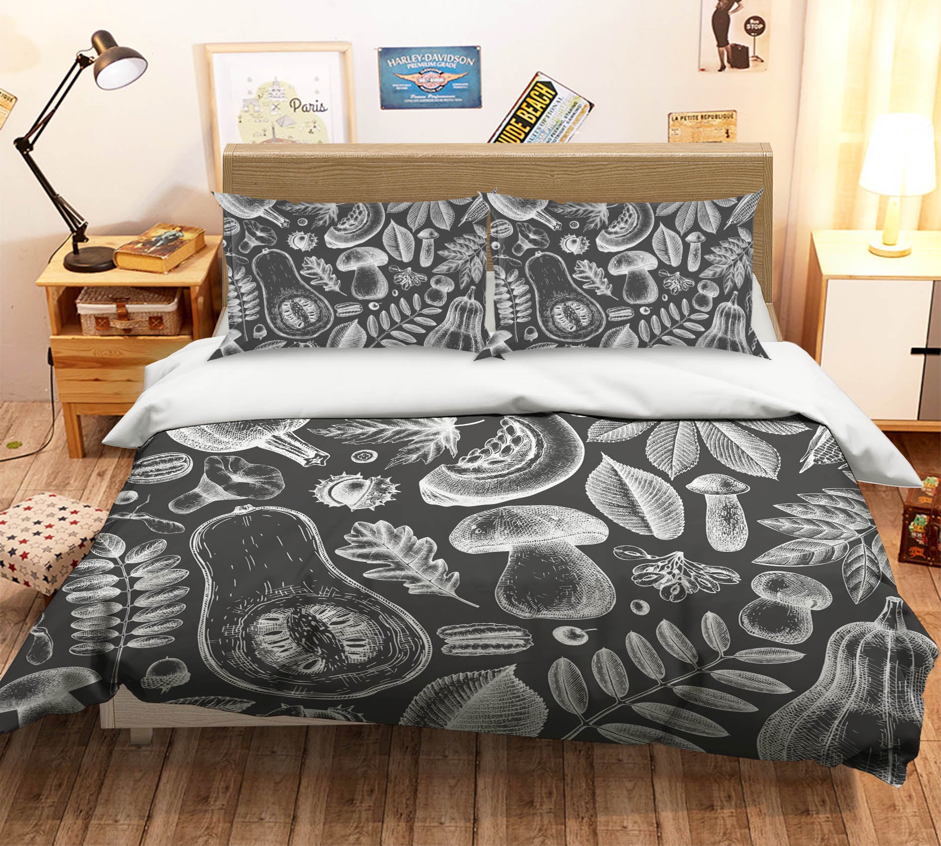 3D Grey-Black Vegetables 60135 Bed Pillowcases Quilt